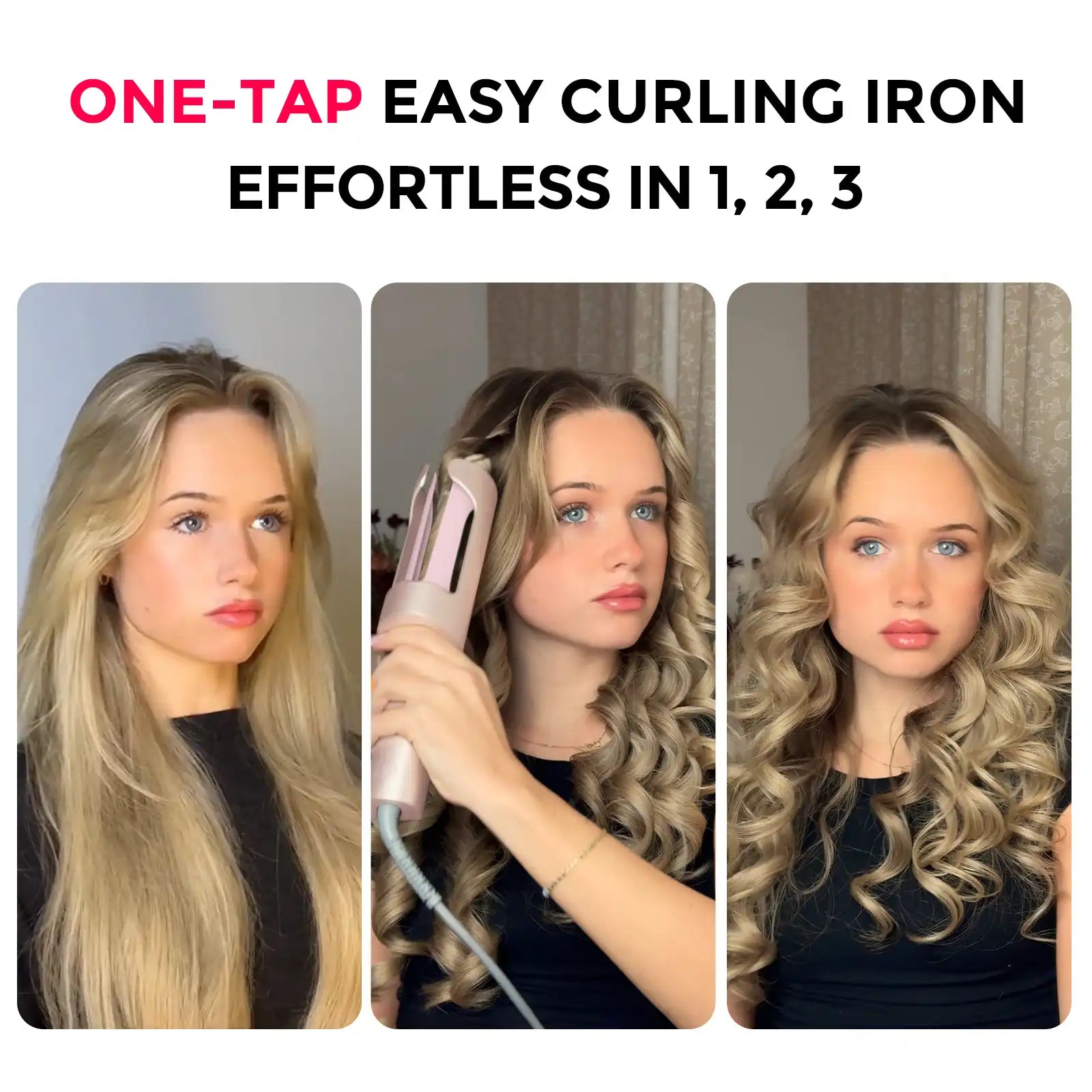 TYMO CURLPRO PLUS Pink Hair Curling Iron - Professional Ceramic Tourmaline Styler for Salon-Quality Waves & Curls - Perfect for Home Styling, Parties & Special Occasions