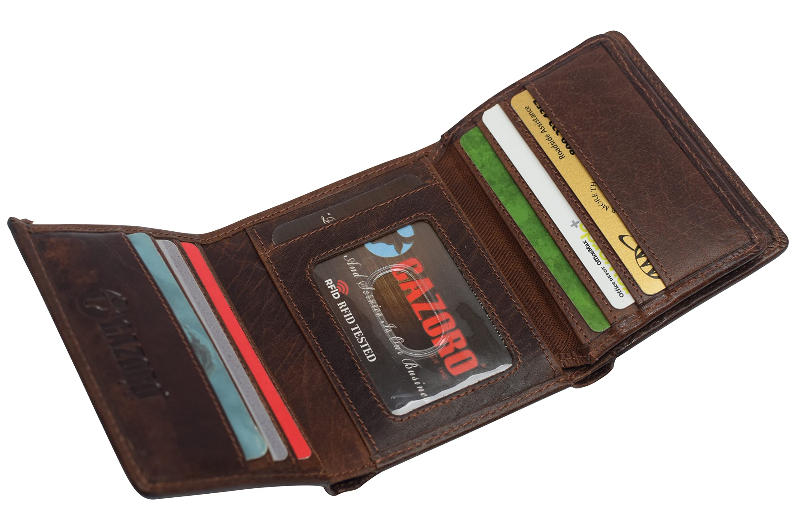 Vintage Buffalo Leather RFID Trifold Wallet for Men - Double ID Windows, Burgundy | Slim Bifold Wallet with RFID Blocking for Travel & Everyday Use