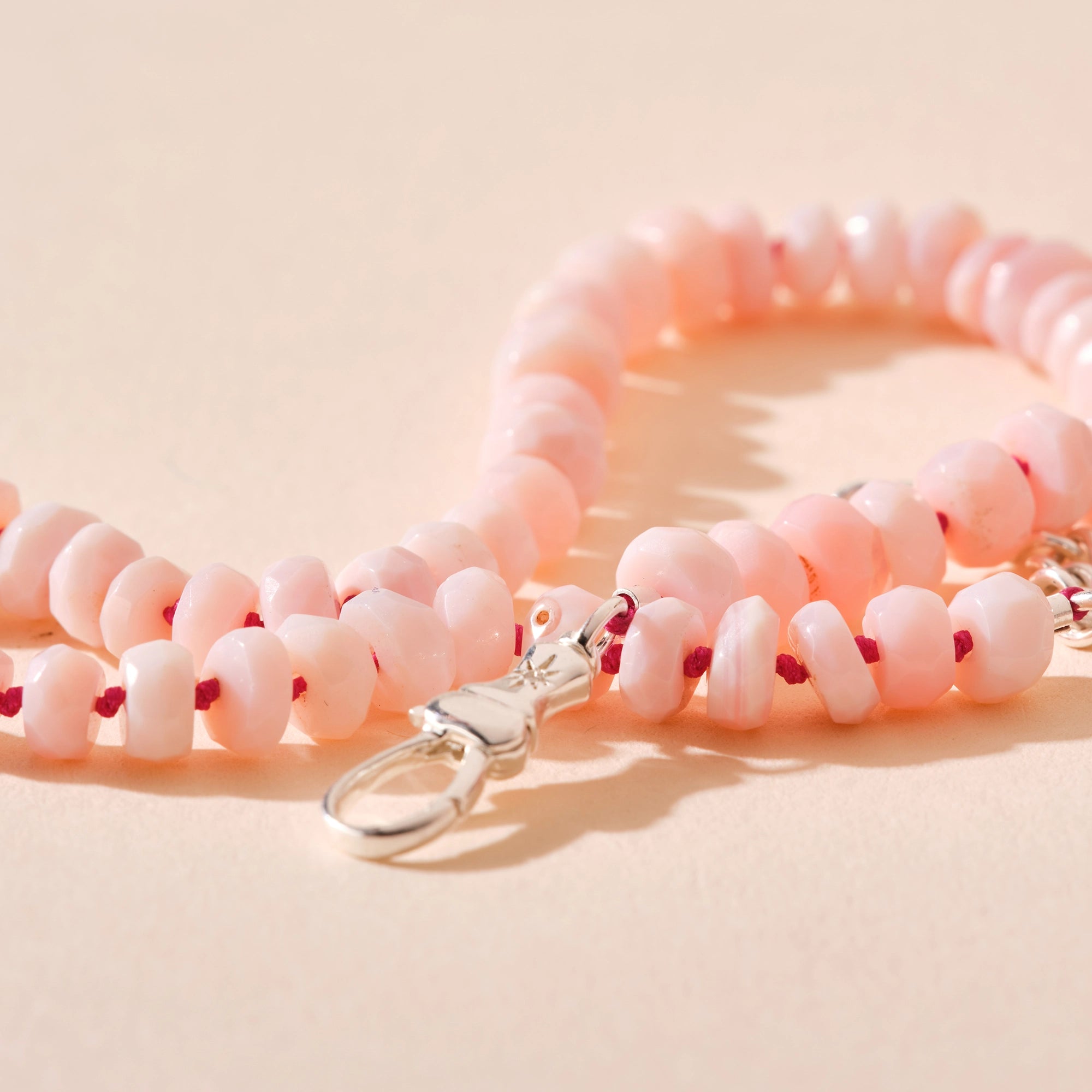 Pink Opal Beaded Anklet with Sterling Silver, Natural Pink Opals & Brilliant Diamonds – Elegant Boho Jewelry for Beach, Festival & Everyday Wear