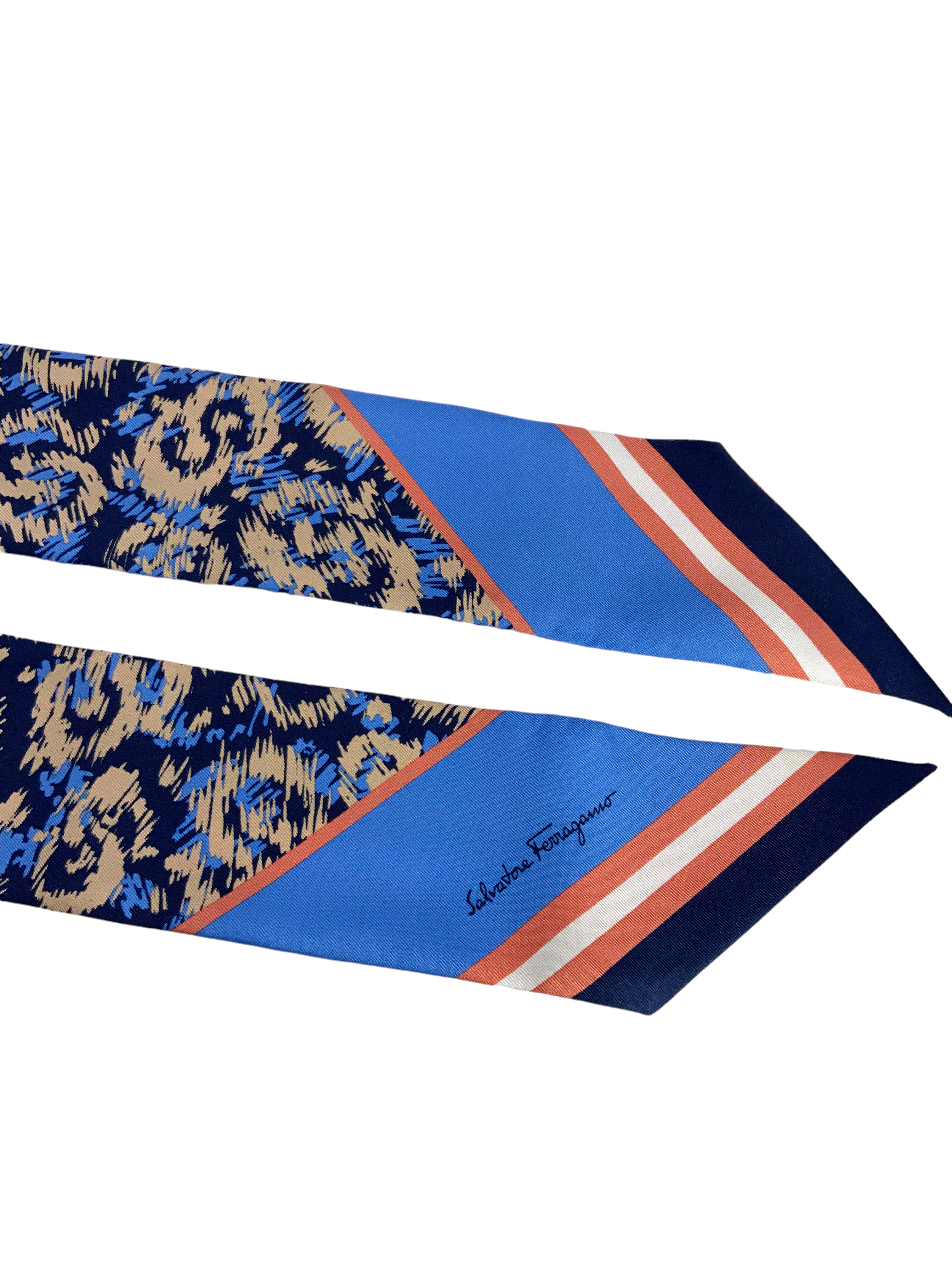 Salvatore Ferragamo Luxury Printed Silk Twilly Scarf - Elegant Fashion Accessory for Handbags, Hats & Hair Styling