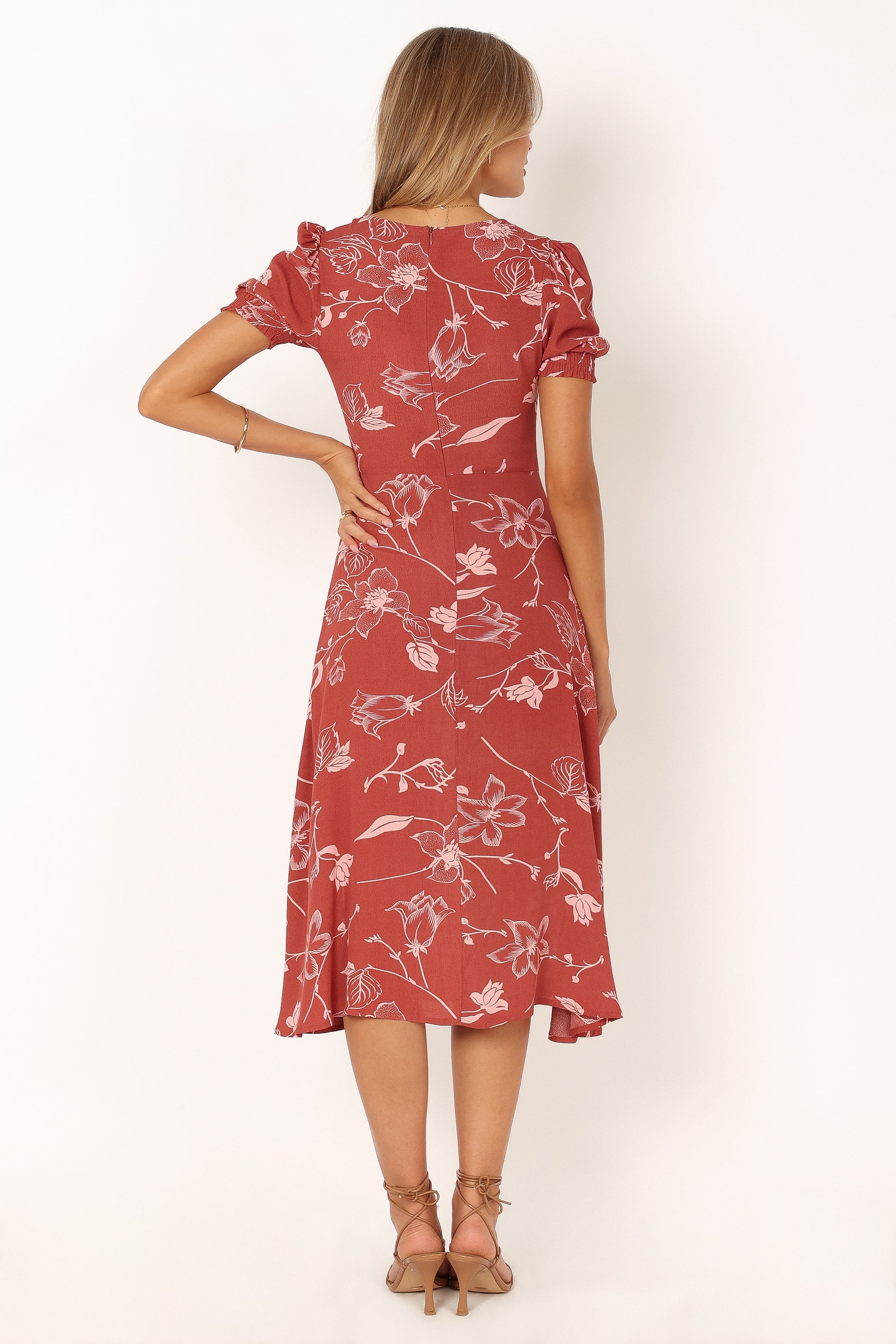Franklin Rust Floral Dress - Elegant Flowy Midi Dress for Women | Perfect for Summer Parties, Weddings & Casual Outings