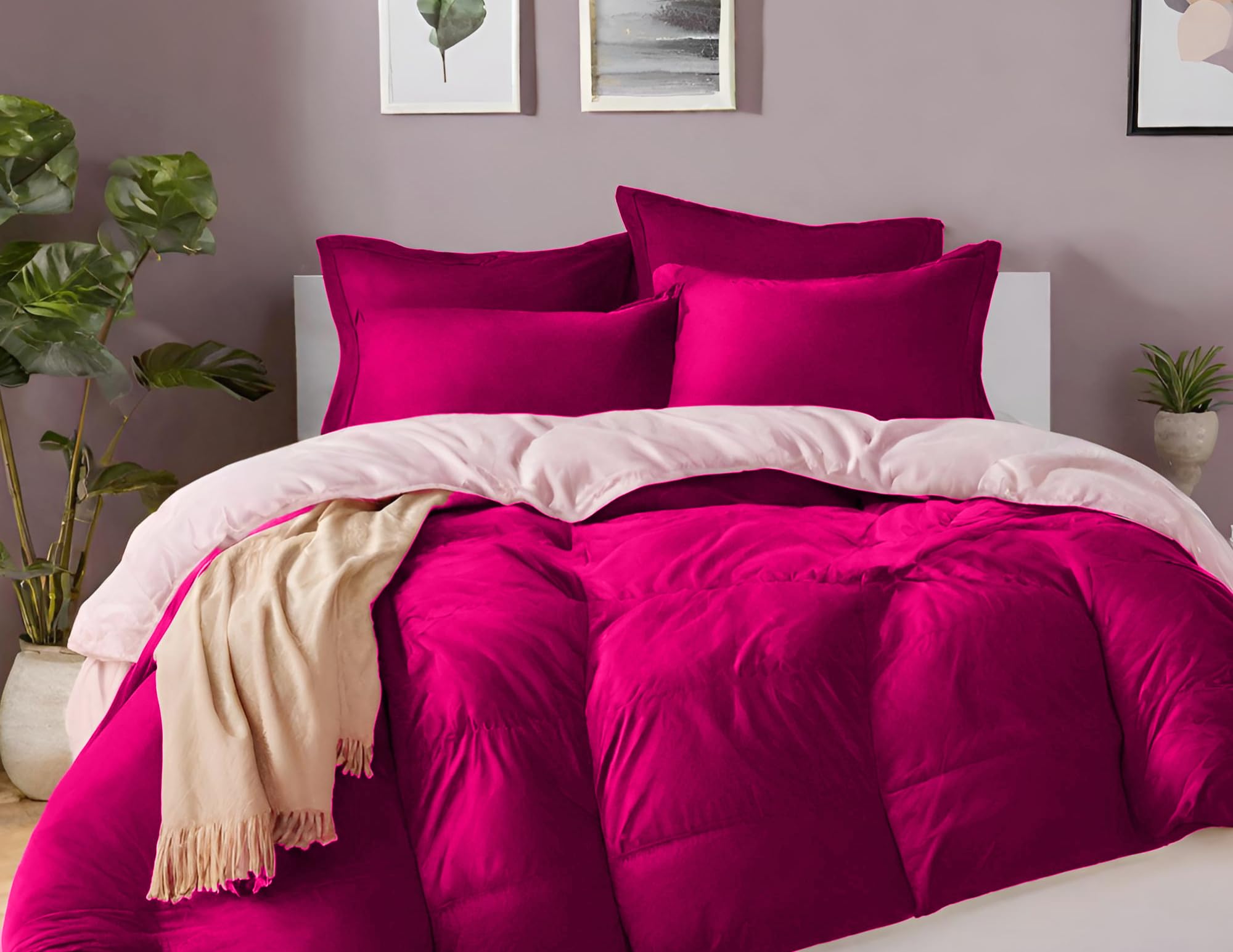 Embossed Lightweight Bed Comforter Set | 3Pcs All Season Down Alternative Reversible Comforter with Pillow Cases | Hypoallergenic Bedding for Master Bedroom, Guest Room & Dorm | Soft Pink Comforter for Cozy Sleep