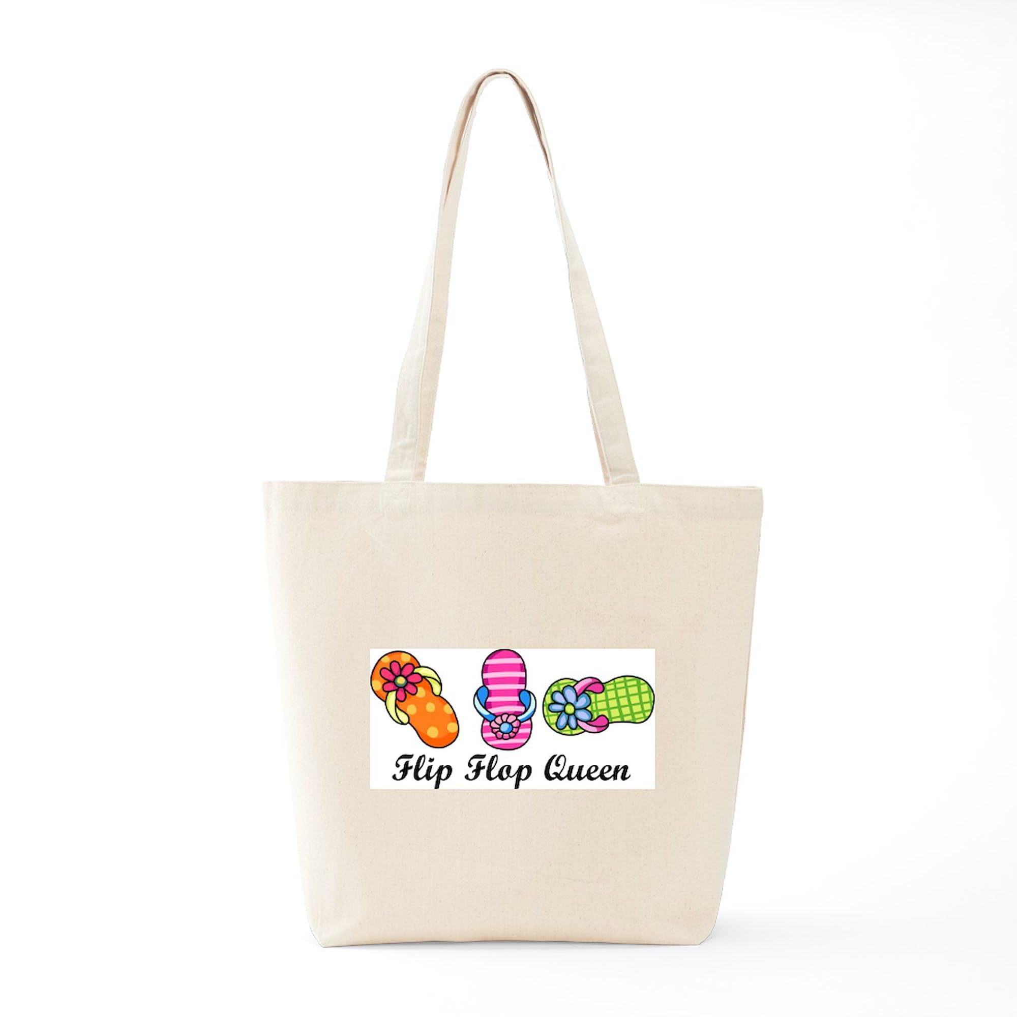 Flip Flop Queen Tote Bag - Natural Canvas Reusable Shopping Bag for Women | Beach, Grocery & Everyday Use | Eco-Friendly Cotton Tote