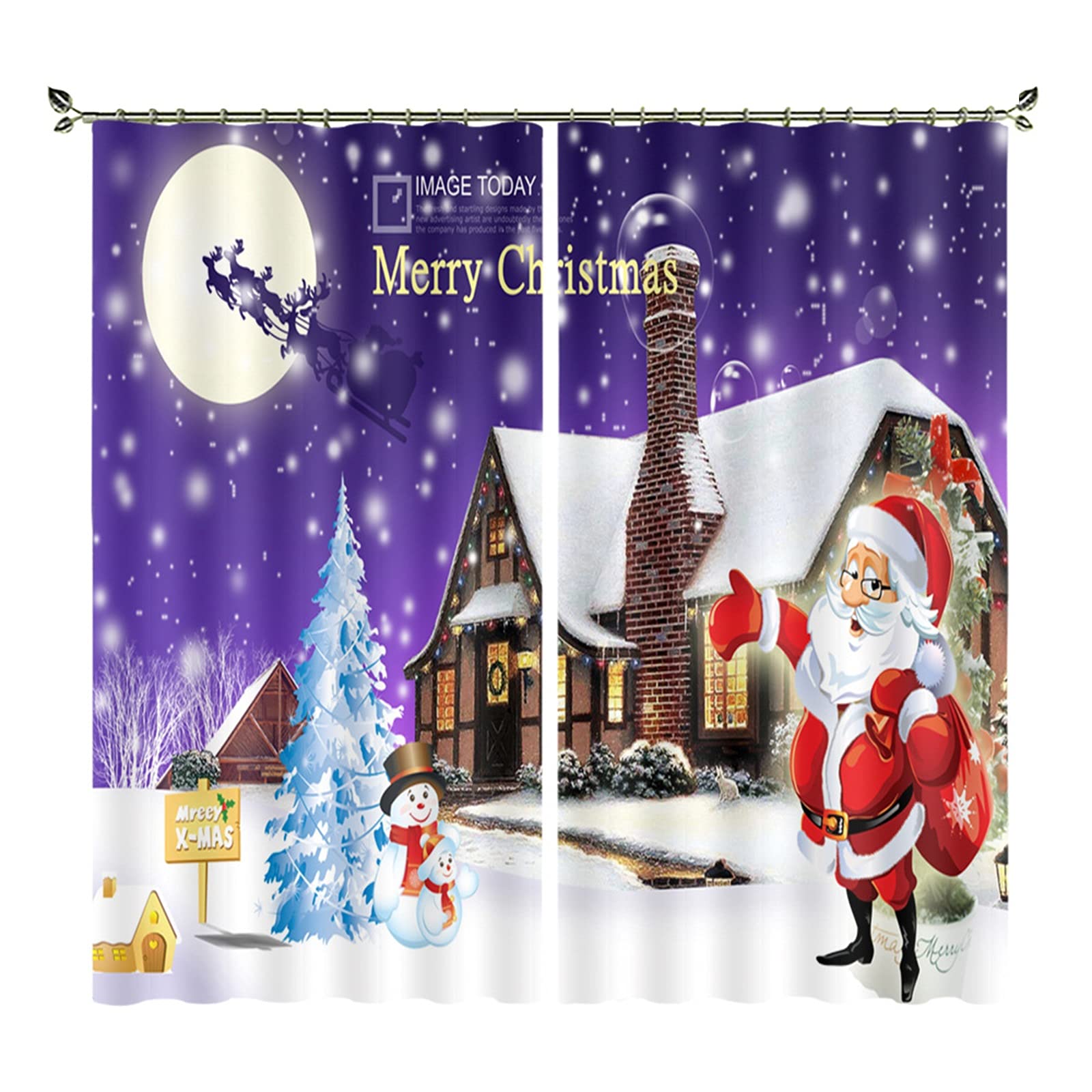 Blackout Curtains for Windows - Small Wooden House Santa Claus 3D Printed Christmas Curtains, High-Precision Fabric Holiday Decor (62x108 Inches) - Perfect for Living Room, Bedroom & Holiday Party Decorations