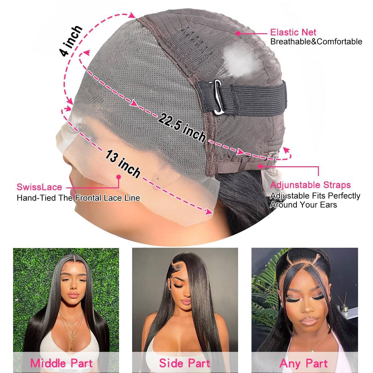 Brazilian Virgin Human Hair Lace Front Wig 20 Inch Straight 13x4 Pre Plucked with Baby Hair - Glueless Natural Color Wig for Women | Perfect for Daily Wear, Cosplay, and Special Occasions