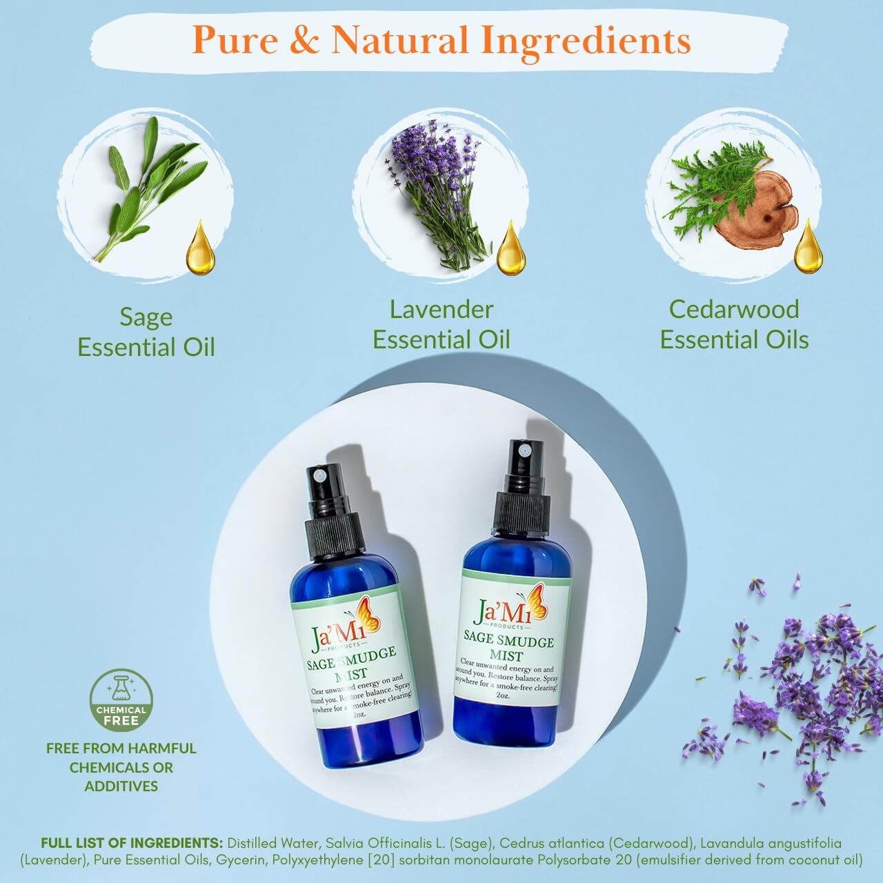 Sage Smudge Spray for Cleansing Negative Energy & Protection - 2oz Bottle (2 Pack) with Cedarwood & Essential Oils | Spiritual Cleansing Kit for Home, Meditation & Yoga Spaces | Natural Aromatherapy for Positive Vibes