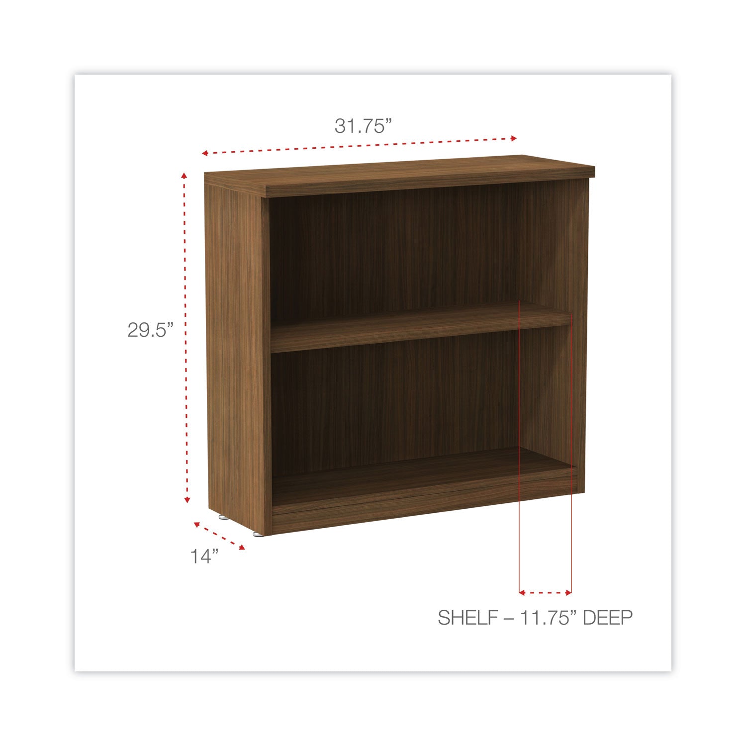 Alera Valencia Series 2-Shelf Modern Walnut Bookcase - 31.75