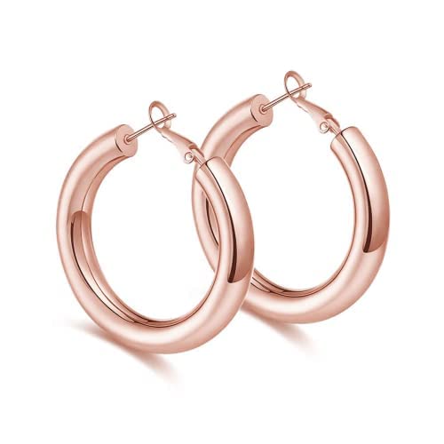 BMMYE 925 Sterling Silver Chunky Gold Hoop Earrings for Women - 14K Gold Plated Lightweight Hollow Tube Post Earrings (25mm-70mm) | Perfect for Everyday Wear, Parties & Gift Giving