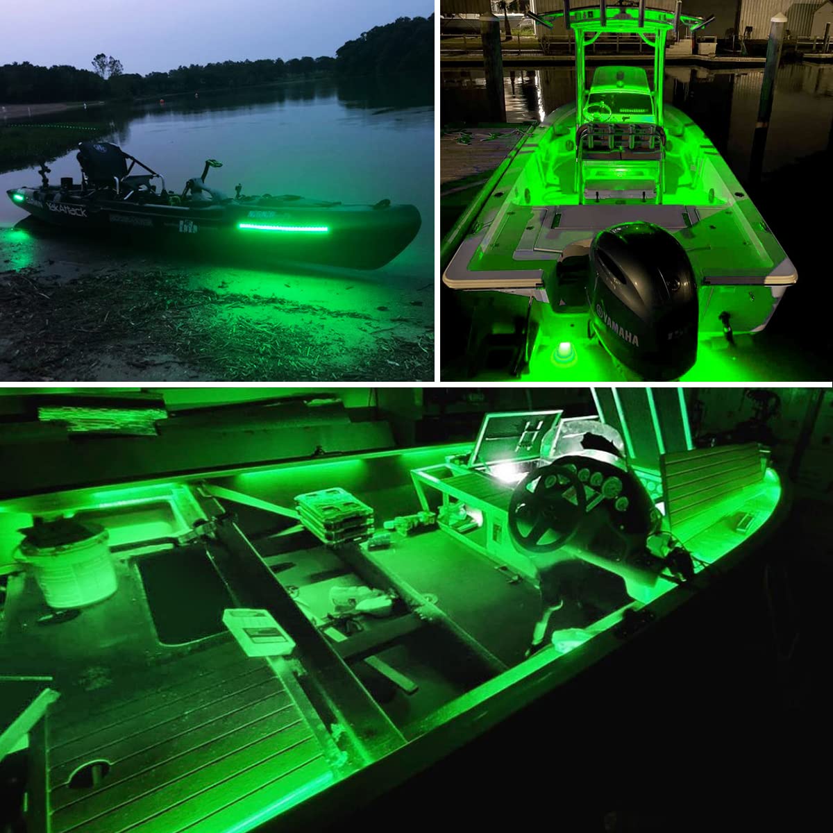 Green LED Boat Lights for Night Fishing & Deck - Marine Strip & Flood Lights