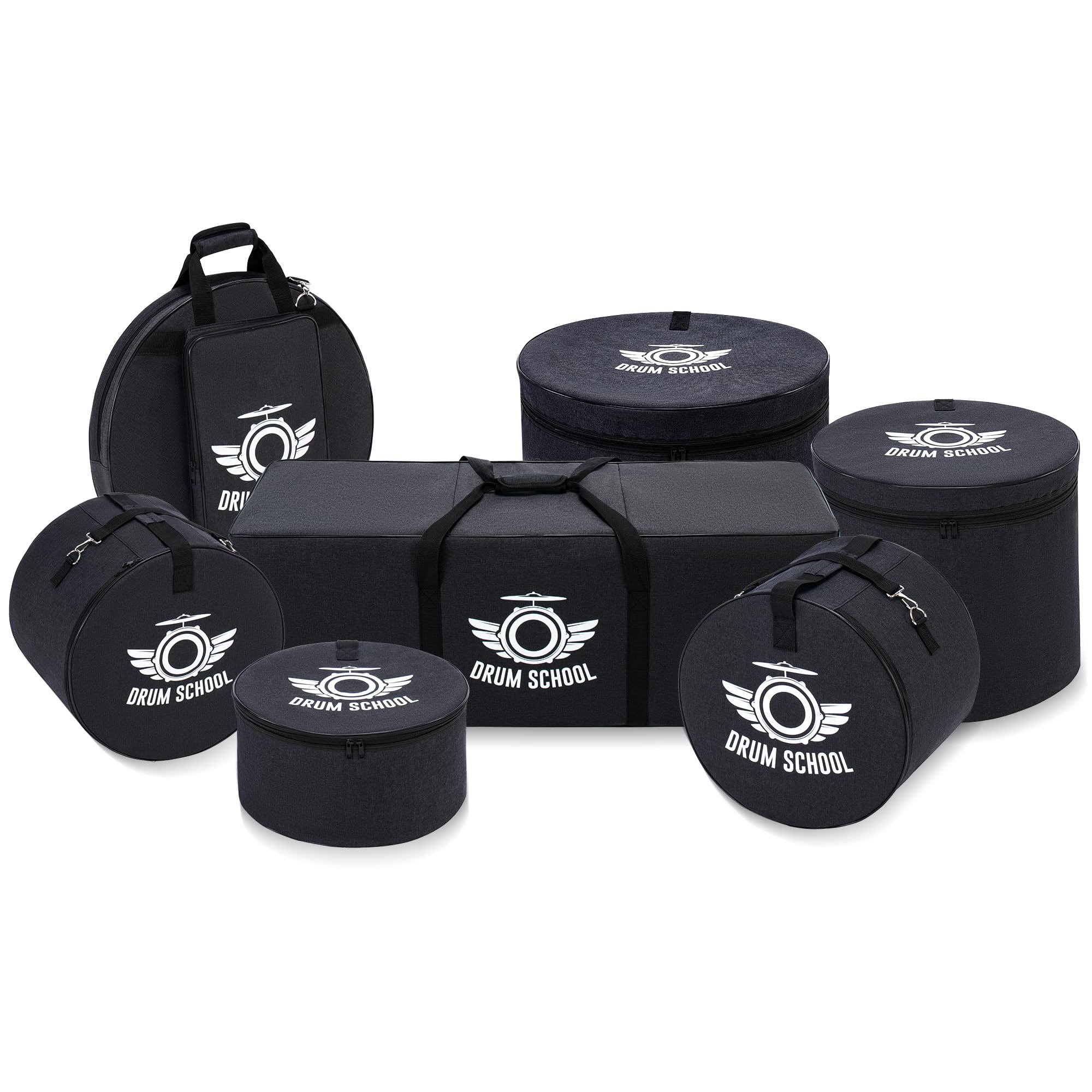 7-Piece Heavy Duty Drum Bags Set - Thick Padded Carrying Cases for 12