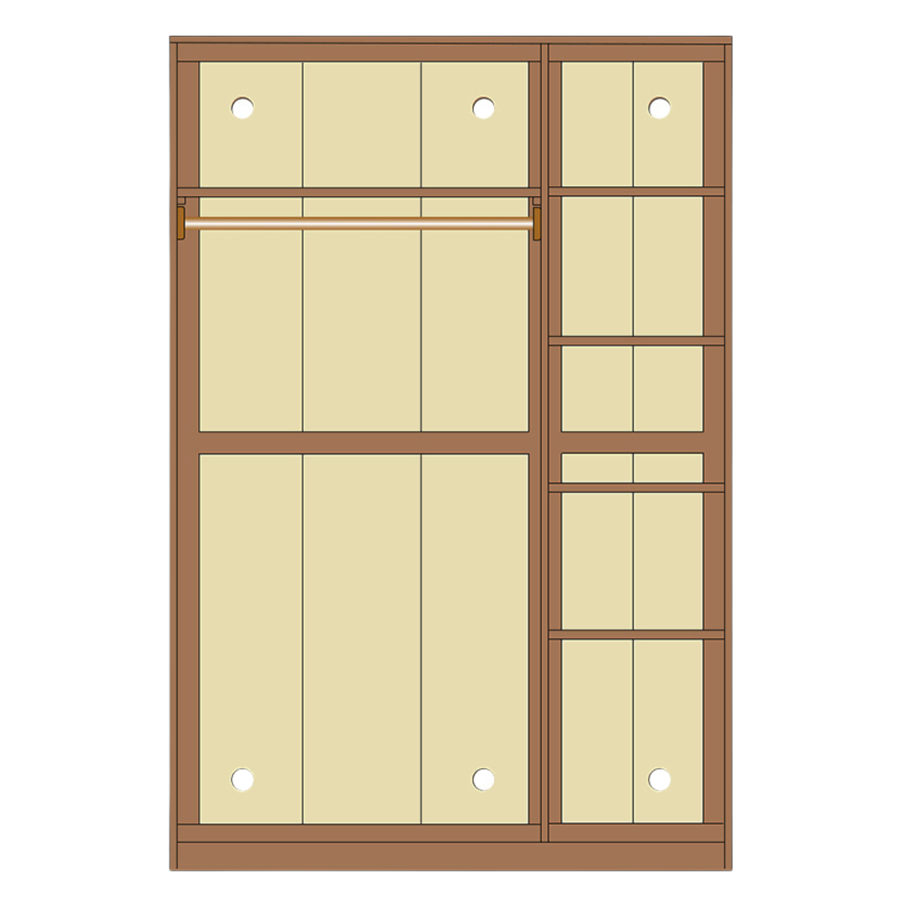 46.5x19.7x78.7 inch / 118x50x200сm / Walnut Color / three door wardrobe stacked style