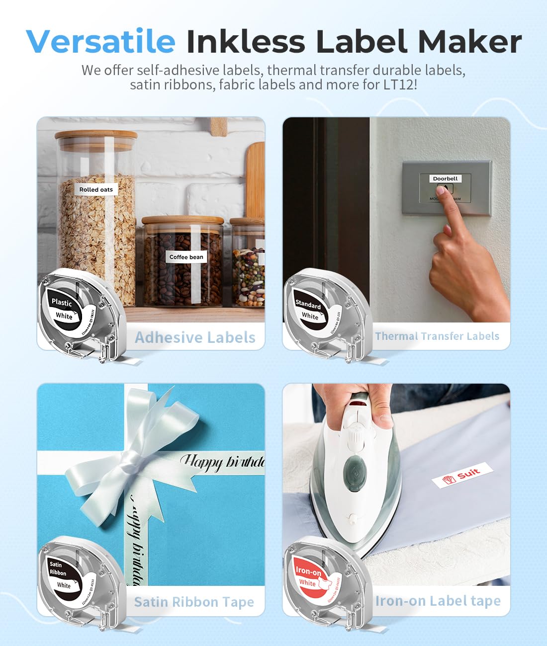 Phomemo LT-12 Portable Bluetooth Label Maker with QWERTY Keyboard - Rechargeable Handheld Label Printer for Home & Office Organization - Multiple Borders & Icons - Perfect for Pantry Labels, Storage Bins & File Folders