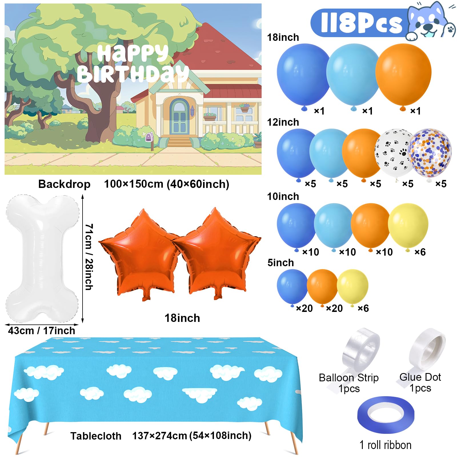 118-Piece Blue Dog Birthday Party Decorations Kit - Paw Print Balloons, Garland Arch, Backdrop, Tablecloth & Bone Balloons for Boys, Girls & Kids | Perfect for Puppy Themed Birthday Parties, Baby Showers & Pet Celebrations