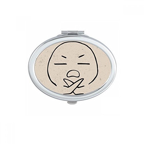 DIYthinker Heartless Refusal Black Happy Pattern Oval Mirror - Portable Folding Double-Sided Makeup Mirror with Stand, Perfect for Travel, Home Vanity & Handbag Essentials