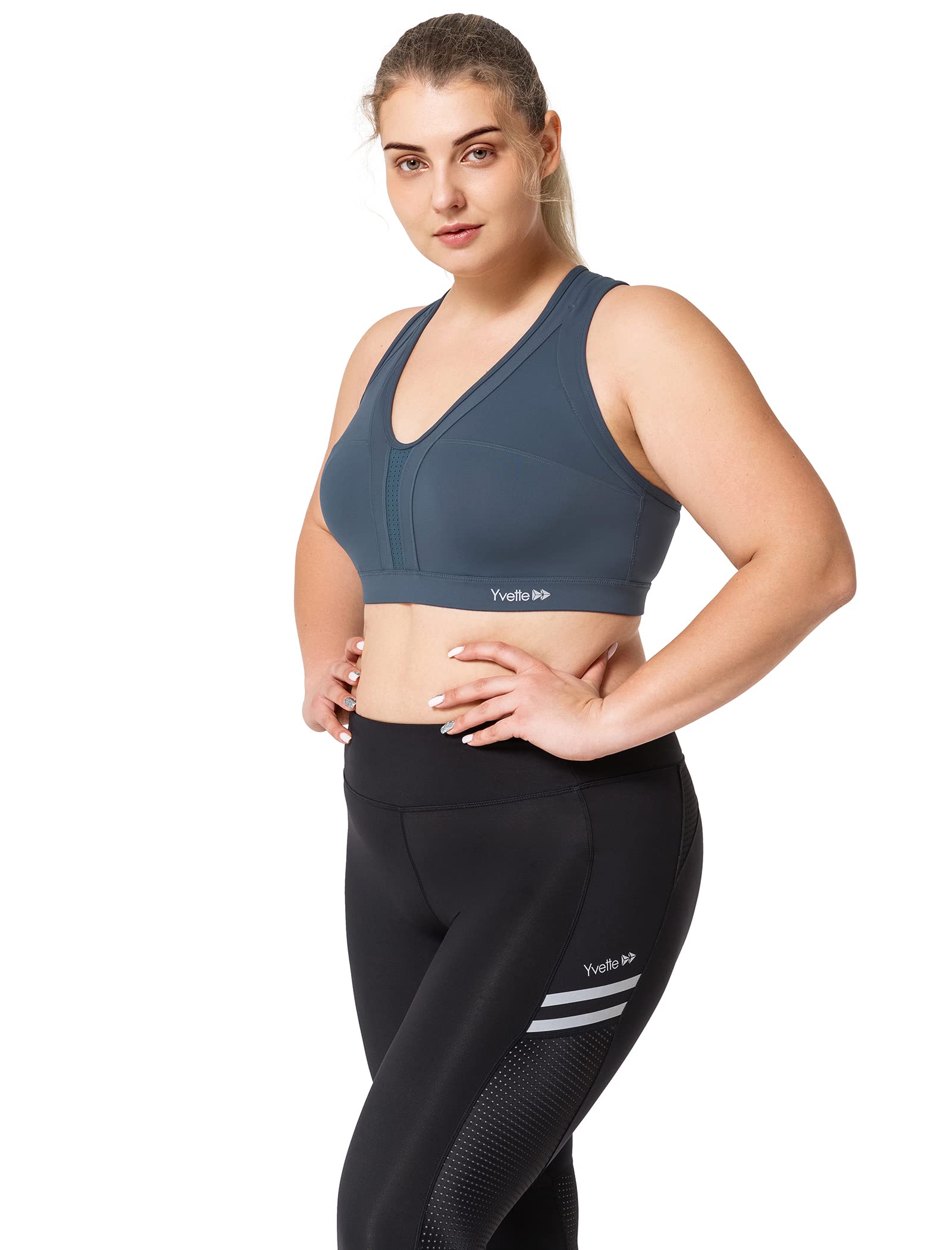 Yvette Women's High Impact Sports Bra - Criss Cross Back Supportive Running Bra for Plus Size - Perfect for Gym, Yoga & High-Intensity Workouts
