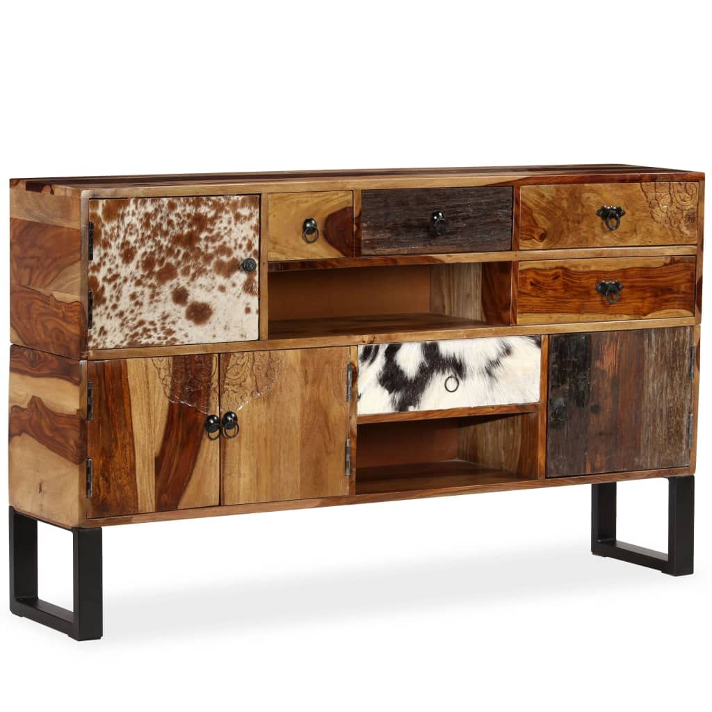 Antique-Style Solid Sheesham Wood Console Table with Storage Drawers - 55.1
