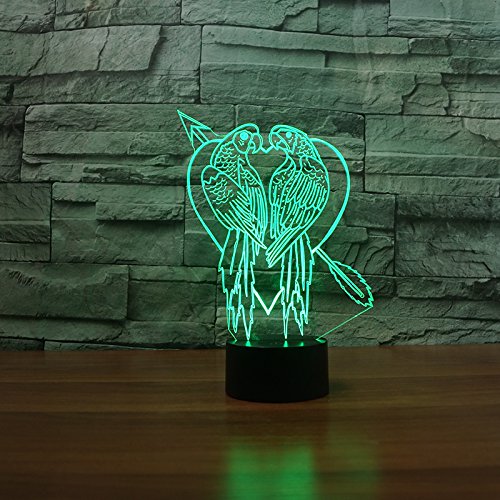 3D Parrot Bird Night Light - 7 Color Changing LED Table Lamp for Kids Room, Nursery, Birthday Gift | Optical Illusion Animal Desk Lamp for Home Decor, Christmas, Valentine's Day & Children's Bedroom