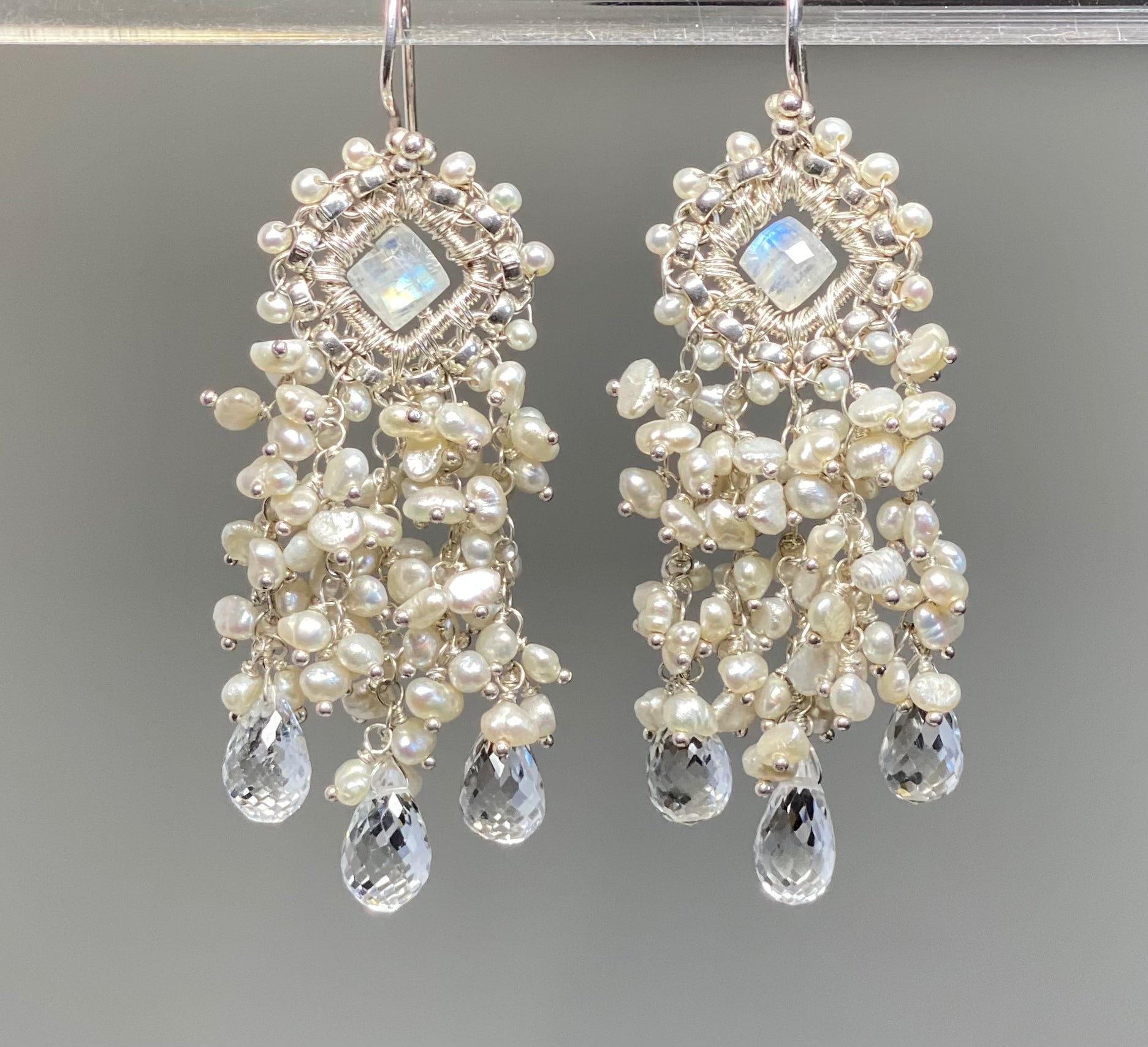 Moonstone and Pearl Chandelier Earrings for Women - Elegant Bridal Wedding Jewelry - Perfect for Weddings, Prom, Evening Parties & Special Occasions