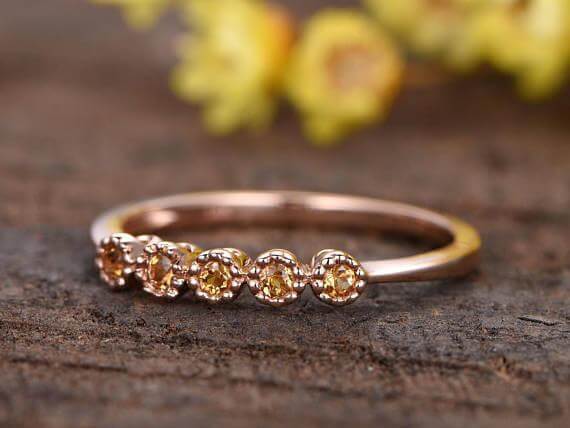 0.25 Carat Citrine Floral Wedding Band - 18k Gold Plated Bridal Ring, Stackable Promise Ring for Women - Perfect for Engagement, Anniversary & Everyday Wear