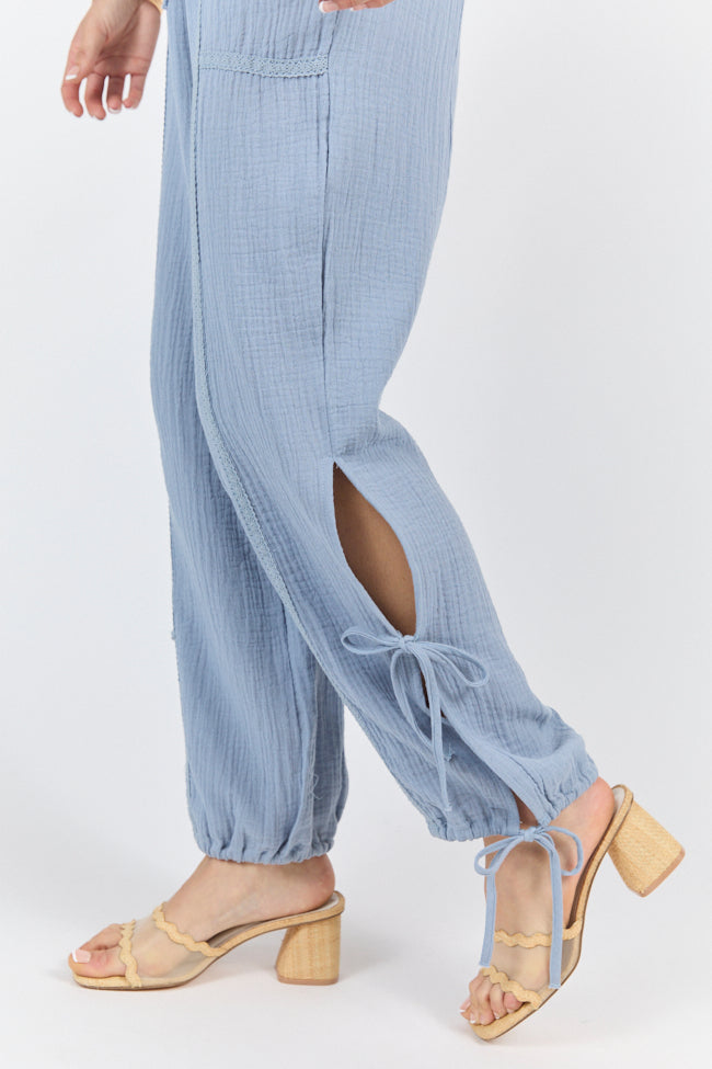 Sky High Blue Gauze Harem Pull On Pants - Comfortable Loose Fit Yoga Pants for Women - Perfect for Yoga, Meditation, and Lounge Wear