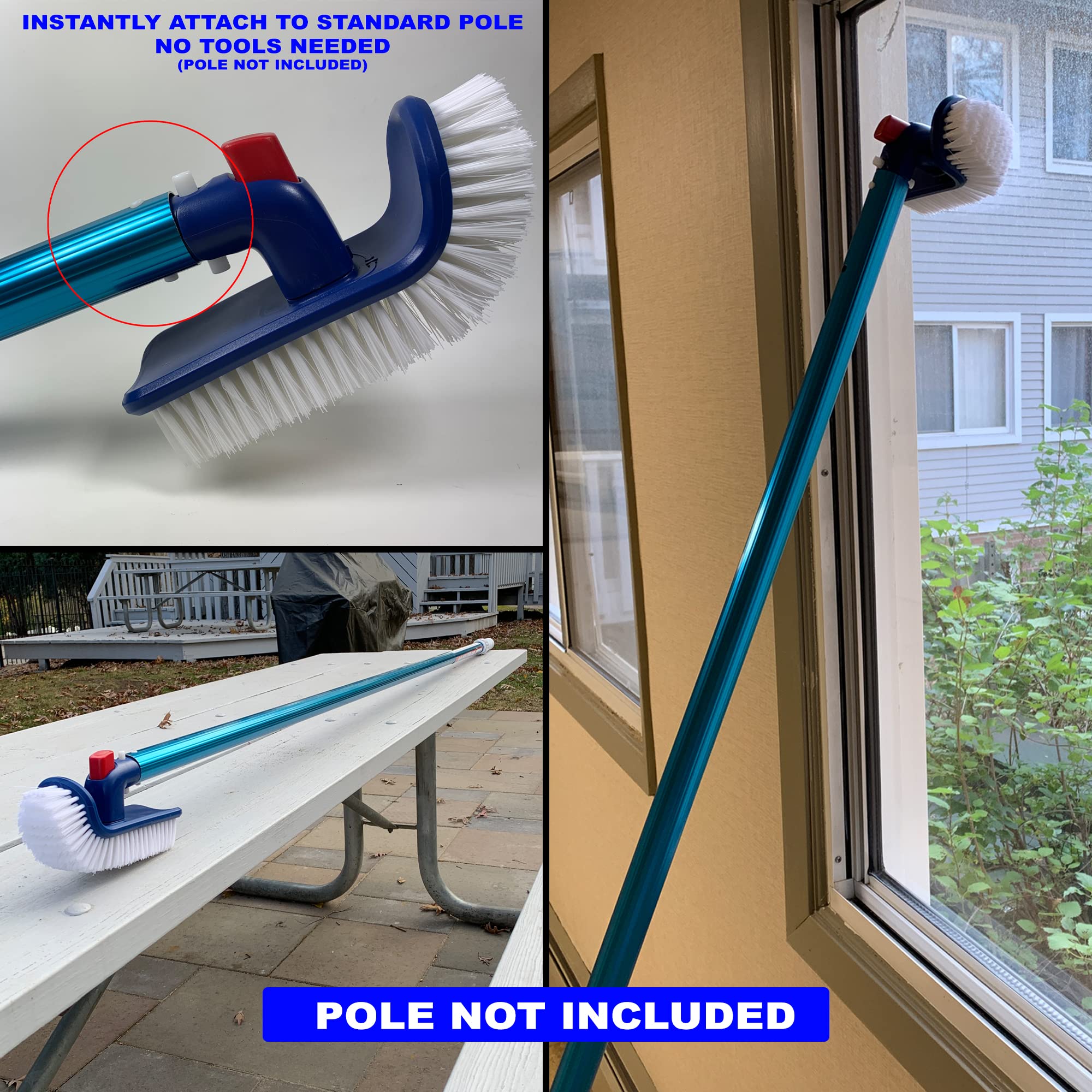 Rotatable Pool Brush with Premium Nylon Bristles - Heavy Duty Pool Wall Cleaner for Inground Pools, Spas, Bathrooms & Kitchen Floors | Extendable Handle Attachment for Easy Cleaning | Perfect for Weekly Pool Maintenance & Tile Scrubbing