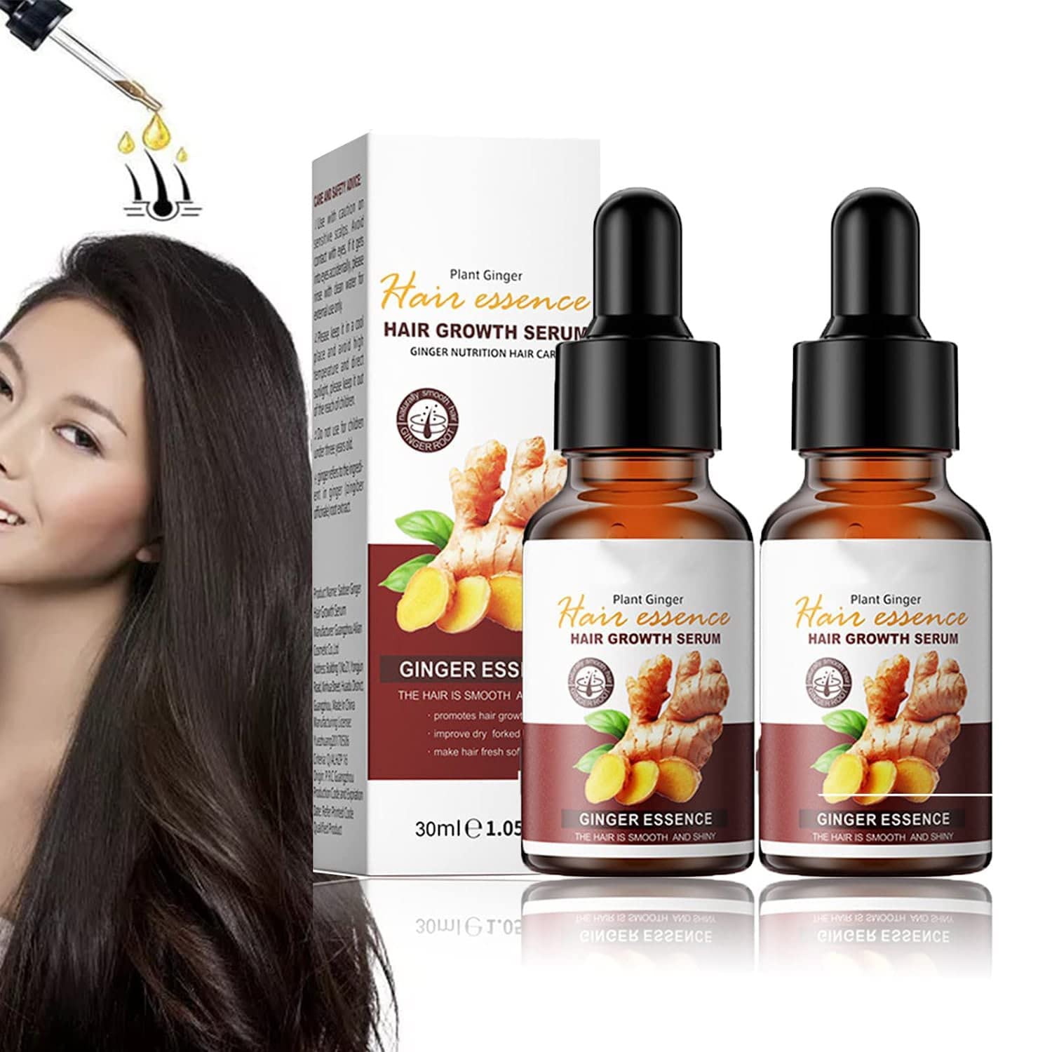 Ginger Hair Growth Serum & Essential Oil - 2PCS Set for Thicker, Healthier Hair | Promotes Hair Regrowth & Scalp Care | Perfect for Daily Hair Treatment & Styling