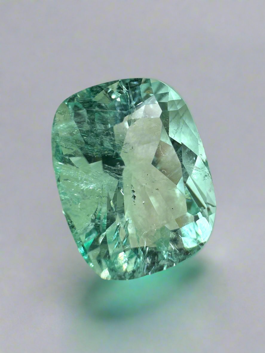 5.96 Carat 13x10mm Natural Colombian Emerald - Seafoam Green with Freckles, Elongated Cushion Cut Loose Gemstone for Jewelry Making, Engagement Rings & Custom Designs
