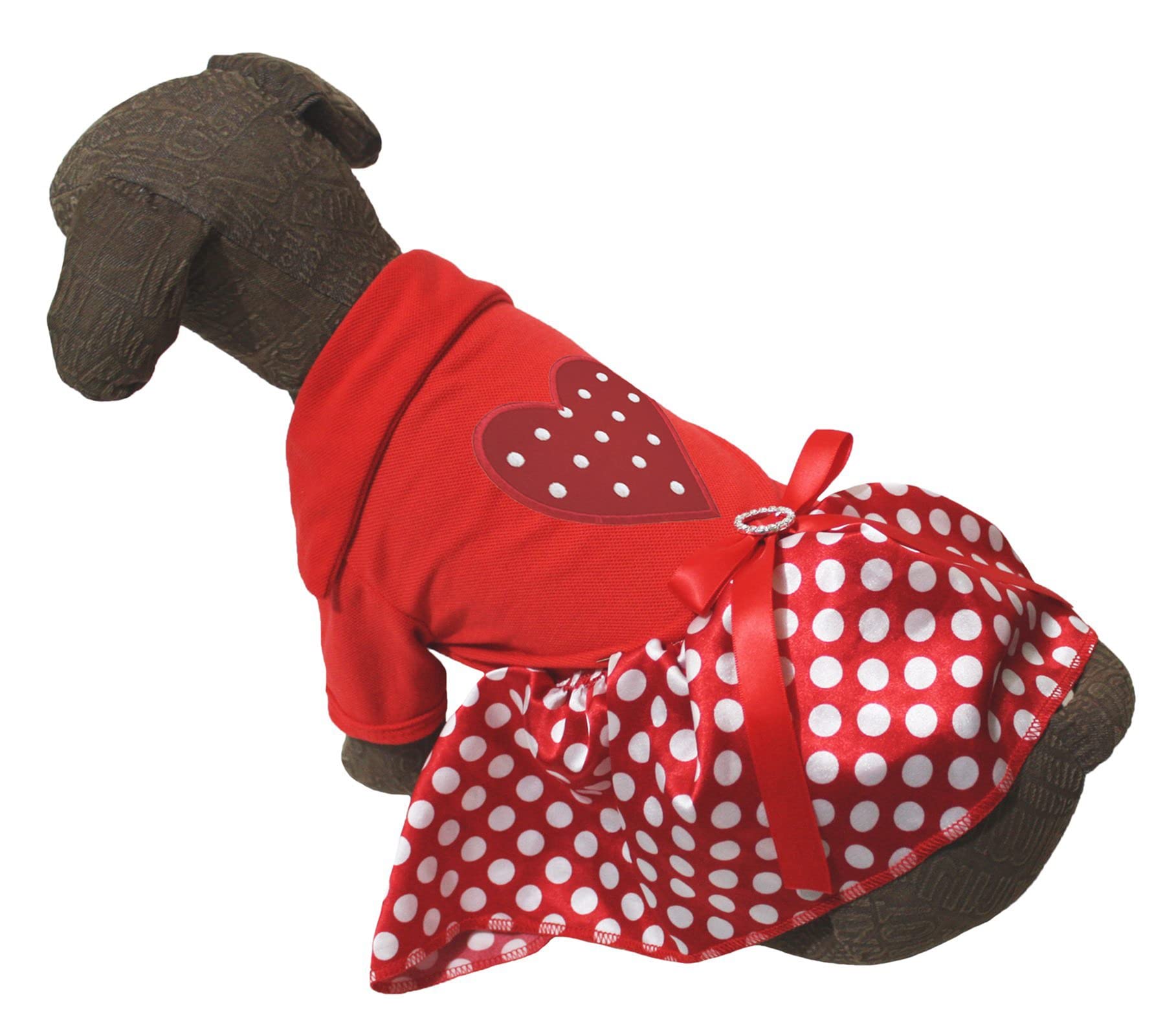 Petitebella Red Polka Dot Heart Print Puppy Dog Dress - Cute Pet Costume for Small Dogs (Red T-Shirt with Red Dots, Size Large) | Perfect for Valentine's Day, Photo Shoots & Special Occasions