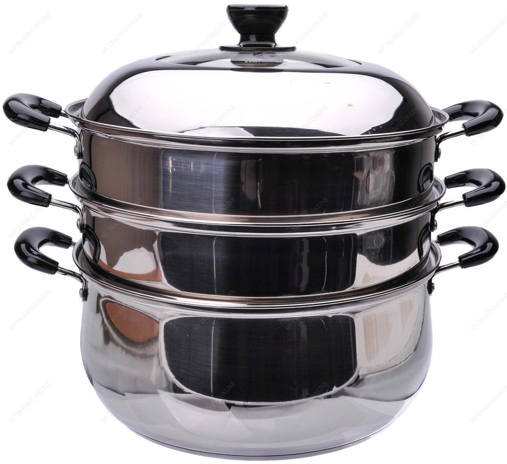 Premium Stainless Steel 3-Tier Steamer Pot with Lid - 12 Inch (30cm) Induction Ready Cookware for Dumplings, Vegetables & Seafood | Perfect for Asian Cooking, Meal Prep & Healthy Eating