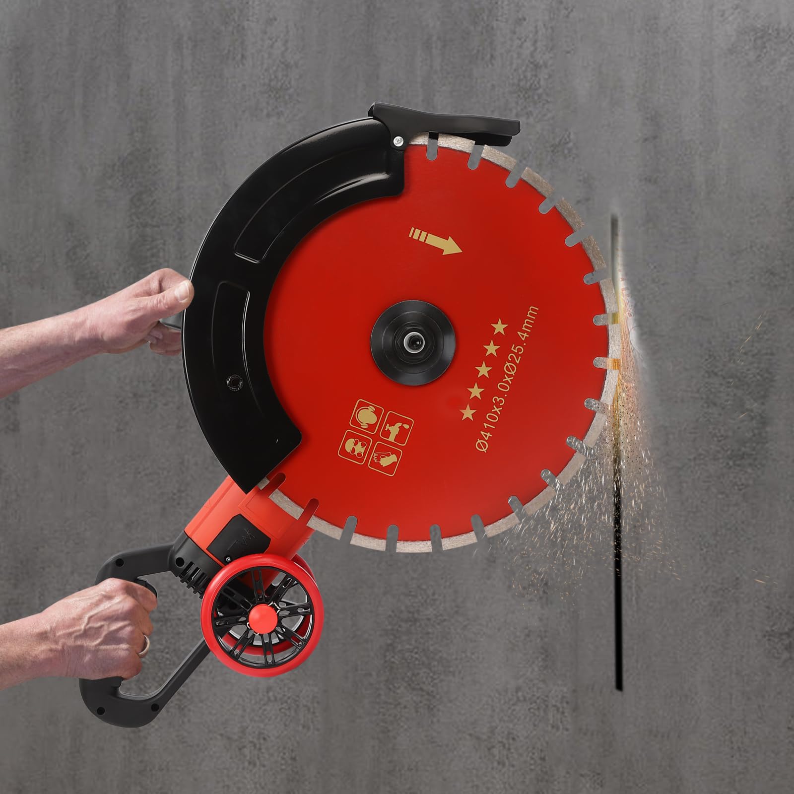 4000W Electric Concrete Saw with Water Fed Dust Suppression - 3000rpm Masonry Circular Saw for Cutting Stone & Granite (16in Blade) - Includes Saw Blade & Rolling Pulley - Ideal for Construction, Renovation & DIY Projects