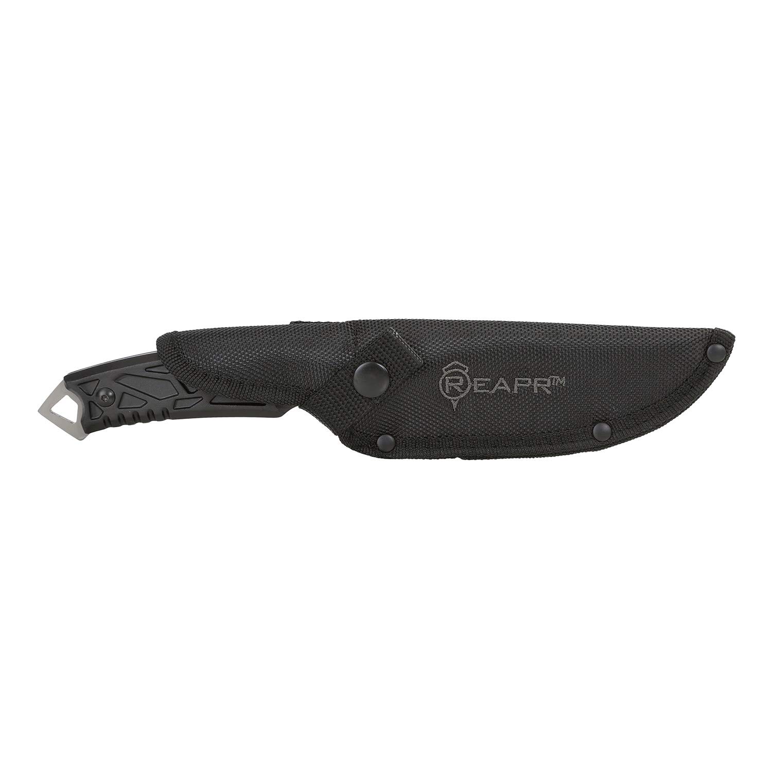 REAPR 11011 Javelin 5 Inch Full Tang Tactical Survival Knife with Sheath - Tanto Style Fixed Blade with Dual Serrated Edges for Camping, Hunting & Outdoor Adventures - Black Survival Gear for Bushcraft, Hiking & Emergency Preparedness