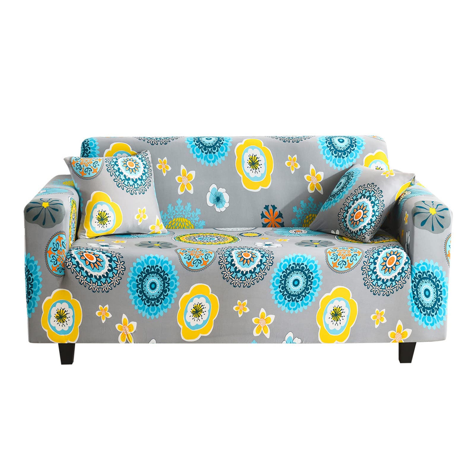 Stretchable Printed Sofa Cover for 3-Cushion Couch - Large Washable Slipcover with Free Pillow Case - Abstract Flower Design Furniture Protector | Perfect for Living Room, Home Decor & Pet-Friendly Furniture Protection