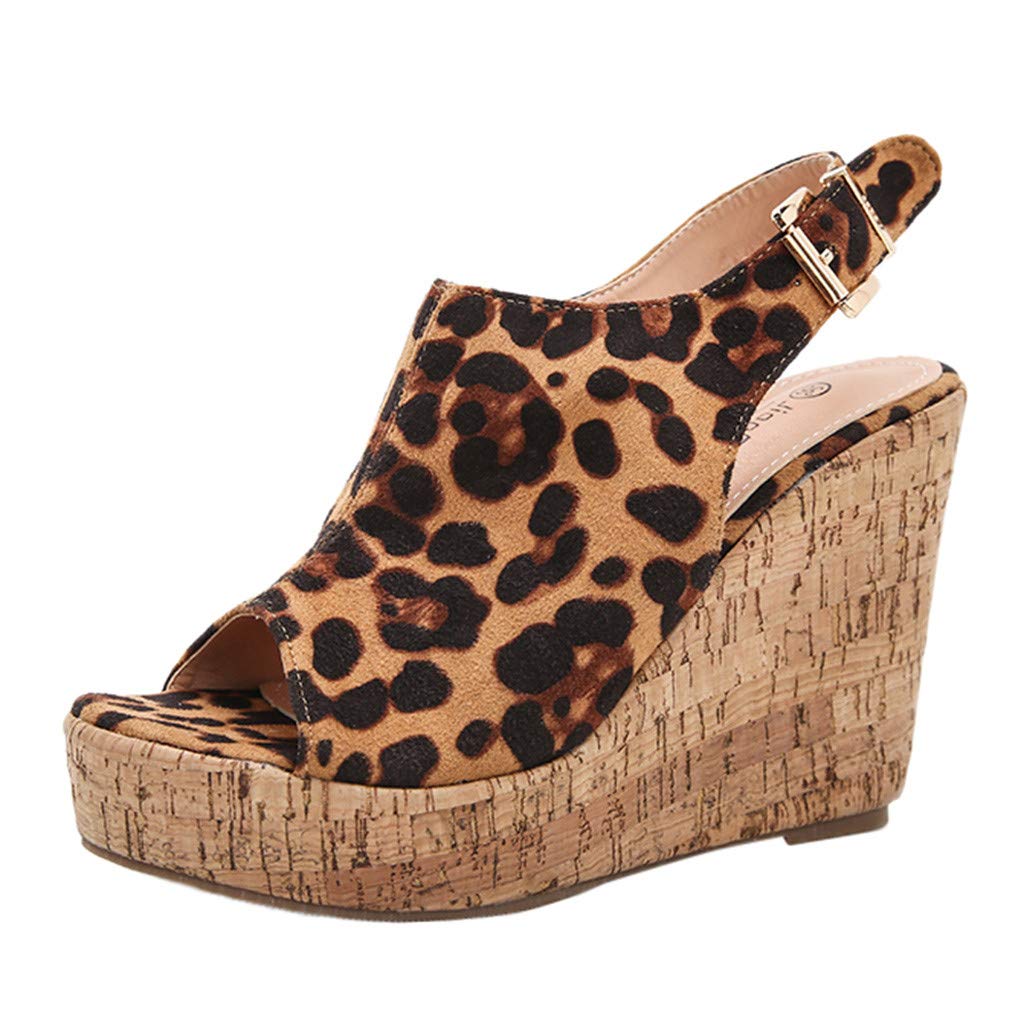 Women's Platform Wedge Sandals - Chunky Heel Hollow Buckle Strap Summer Casual Shoes for Beach, Walking & Outfits