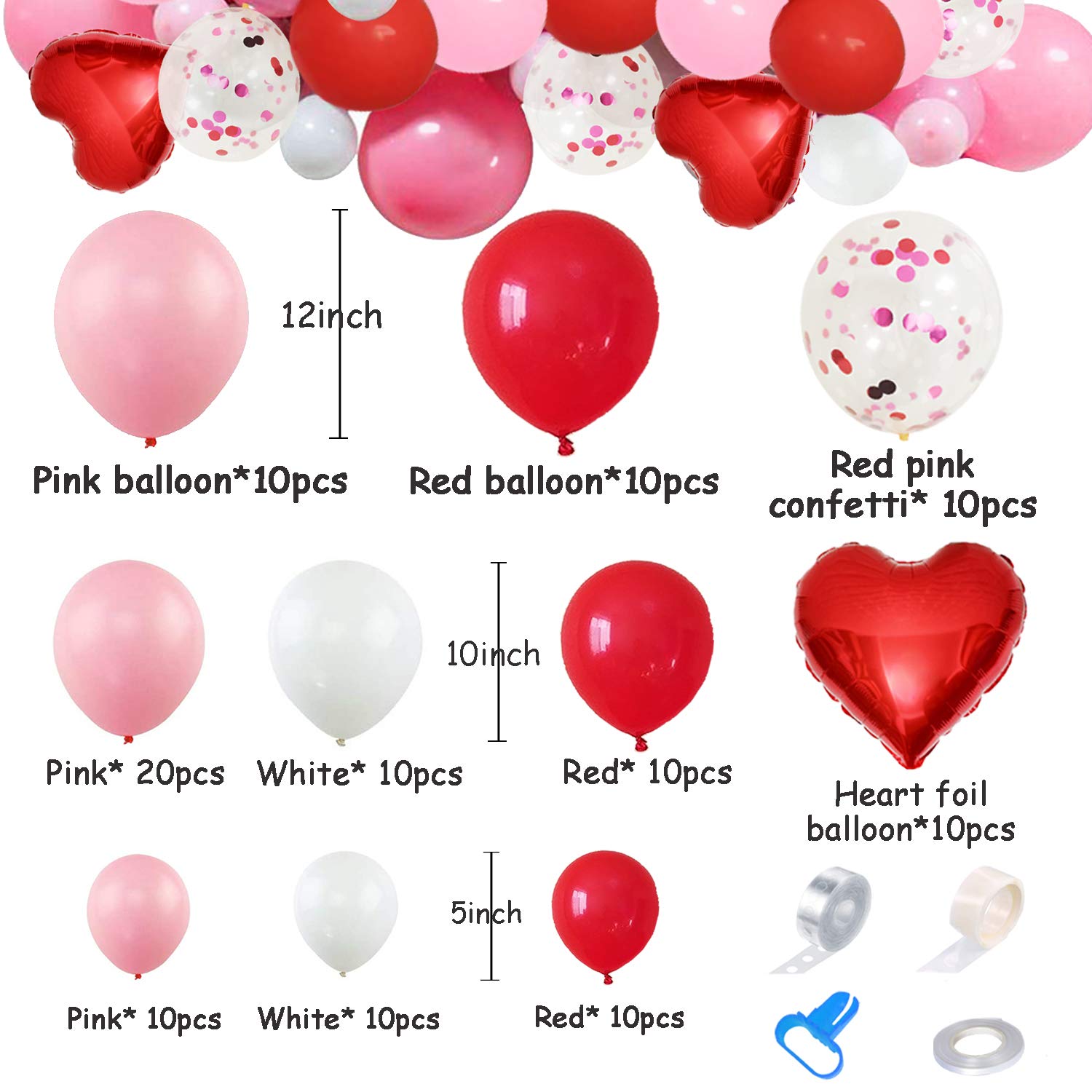 Valentine's Day Balloon Arch Kit - 110 Pack Red, Pink & White 5