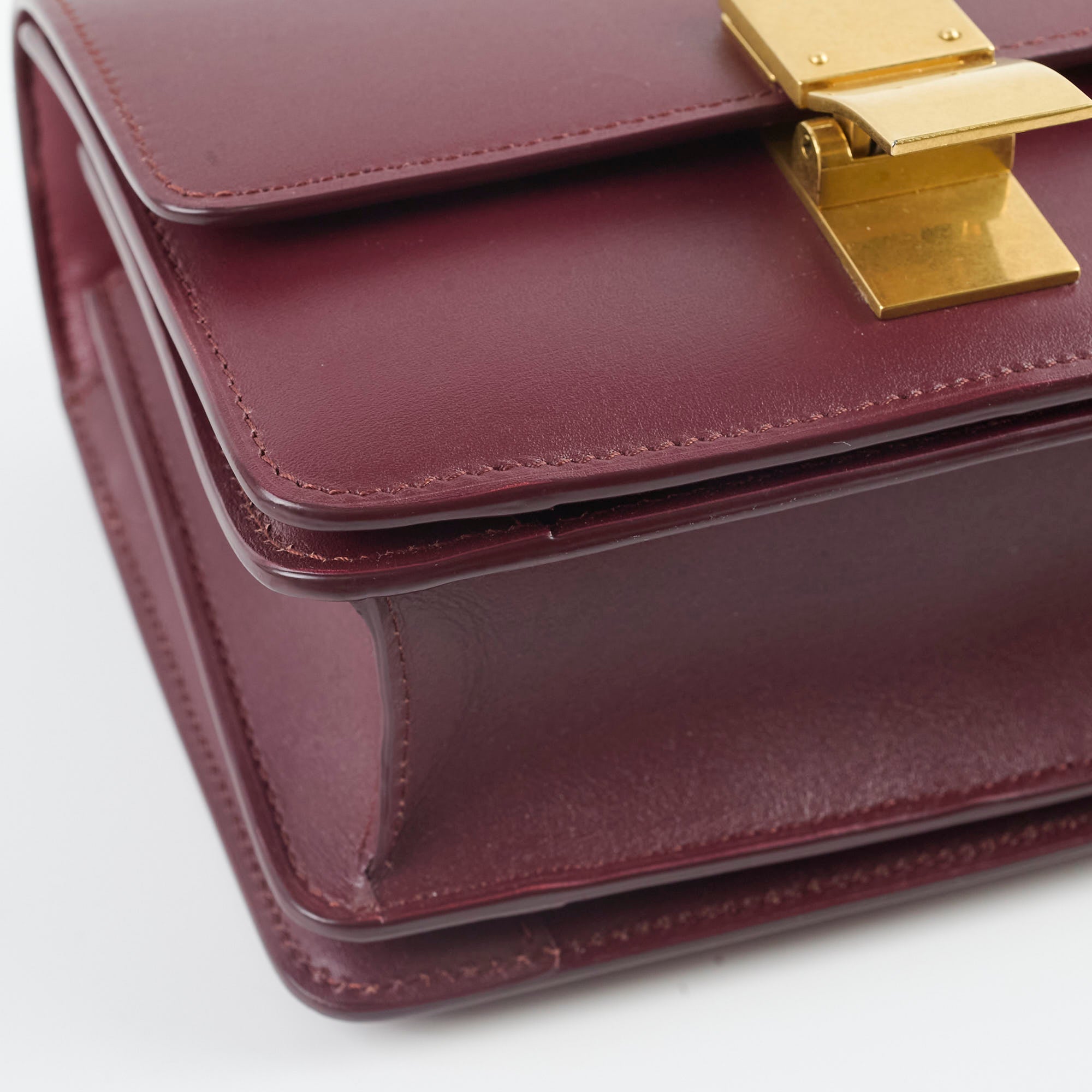 Celine Mini Box Bag in Burgundy Leather - Elegant Crossbody Purse for Women | Perfect for Work, Travel & Evening Events