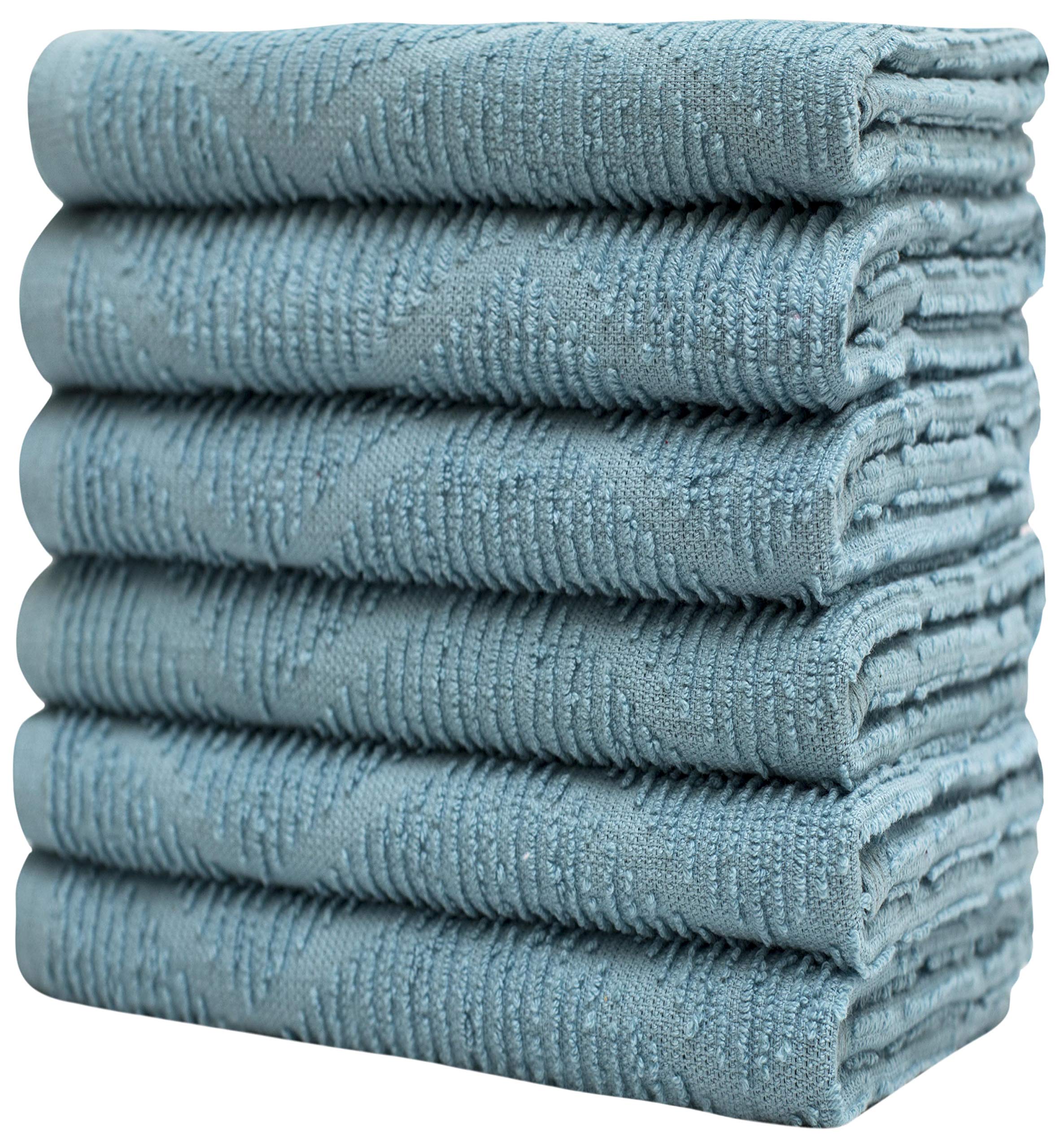 Premium Cotton Kitchen Towels Set (16”x28”, 6 Pack) - Super Absorbent Tea Towels with Ribbed Diamond & Half Designs - High GSM for Quick Drying - Perfect for Dish Drying, Hand Wiping & Counter Cleaning (Aqua Blue)