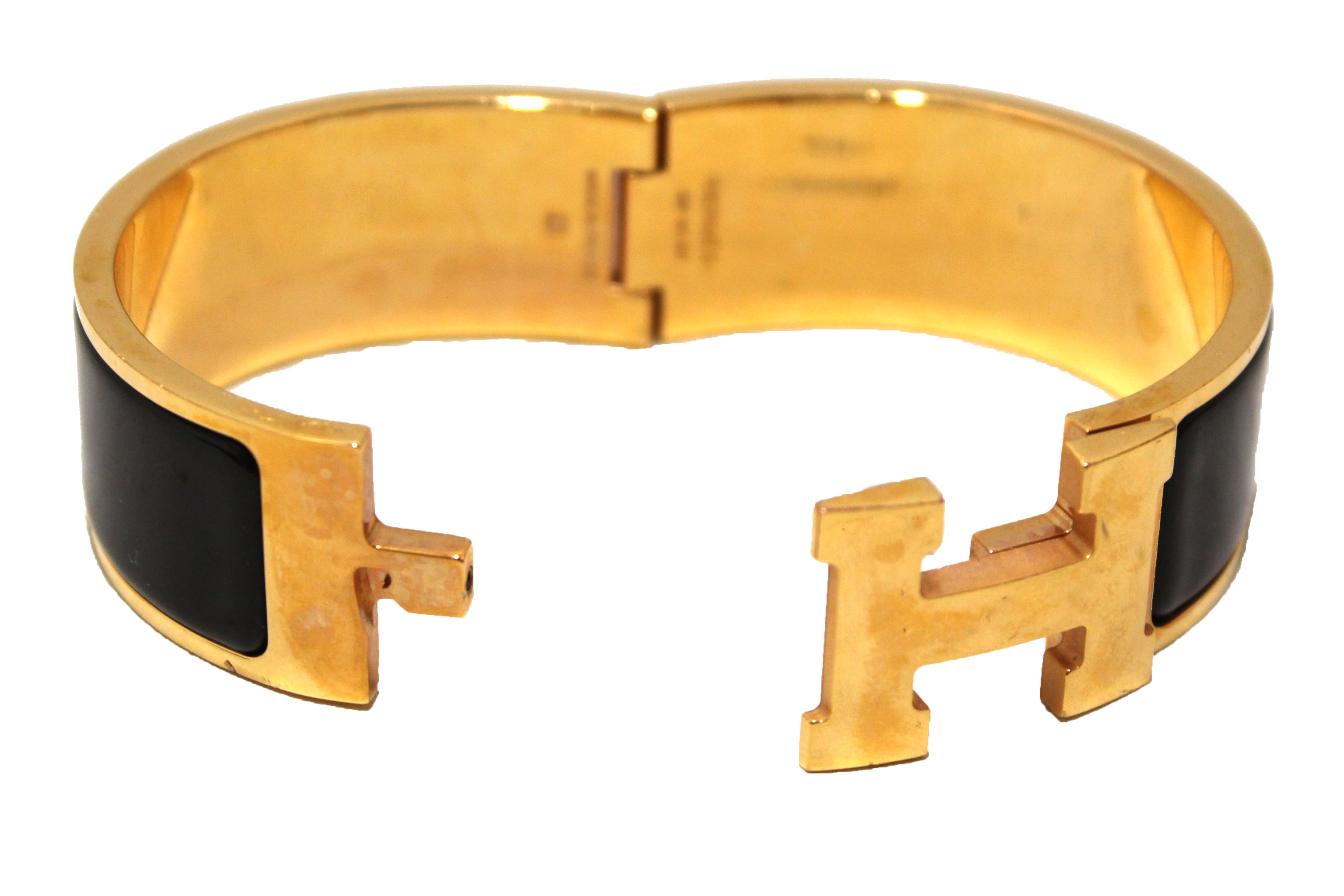Authentic Hermes Black Enamel Gold Plated Wide Clic Clac H GM Bangle Bracelet for Women - Luxury Fashion Jewelry Gift for Birthday, Anniversary & Special Occasions
