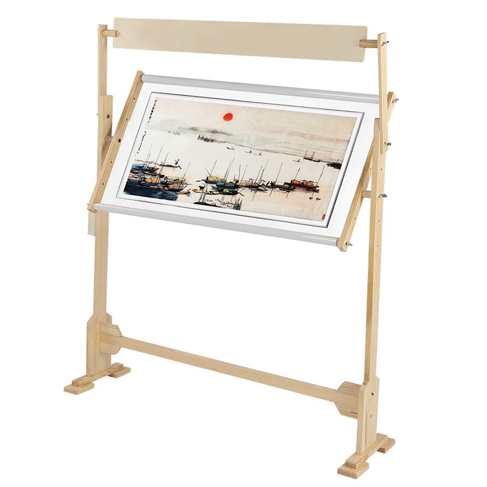 Adjustable Wooden Embroidery Stand - 360° Rotating Cross Stitch Floor Stand with Scroll Frame | Needlework Holder for Lap Table Craft & Sewing Projects | Perfect for Home Decor, DIY Gifts & Professional Embroidery Work