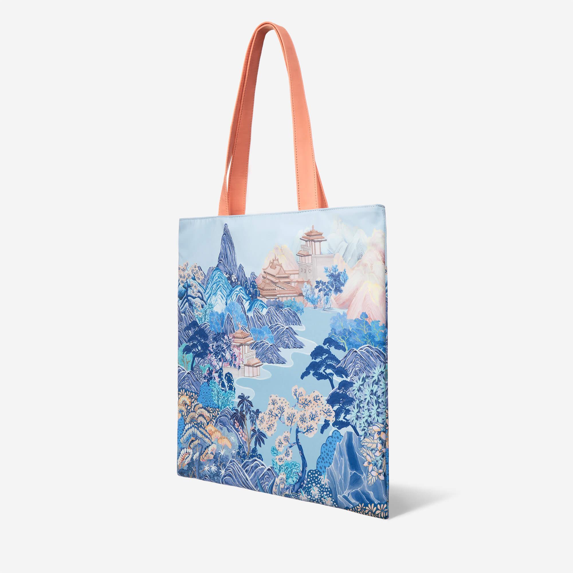 Chinese Landscape Printed Tote Bag - Eco-Friendly Canvas Shopping Bag for Groceries, Beach & Daily Use
