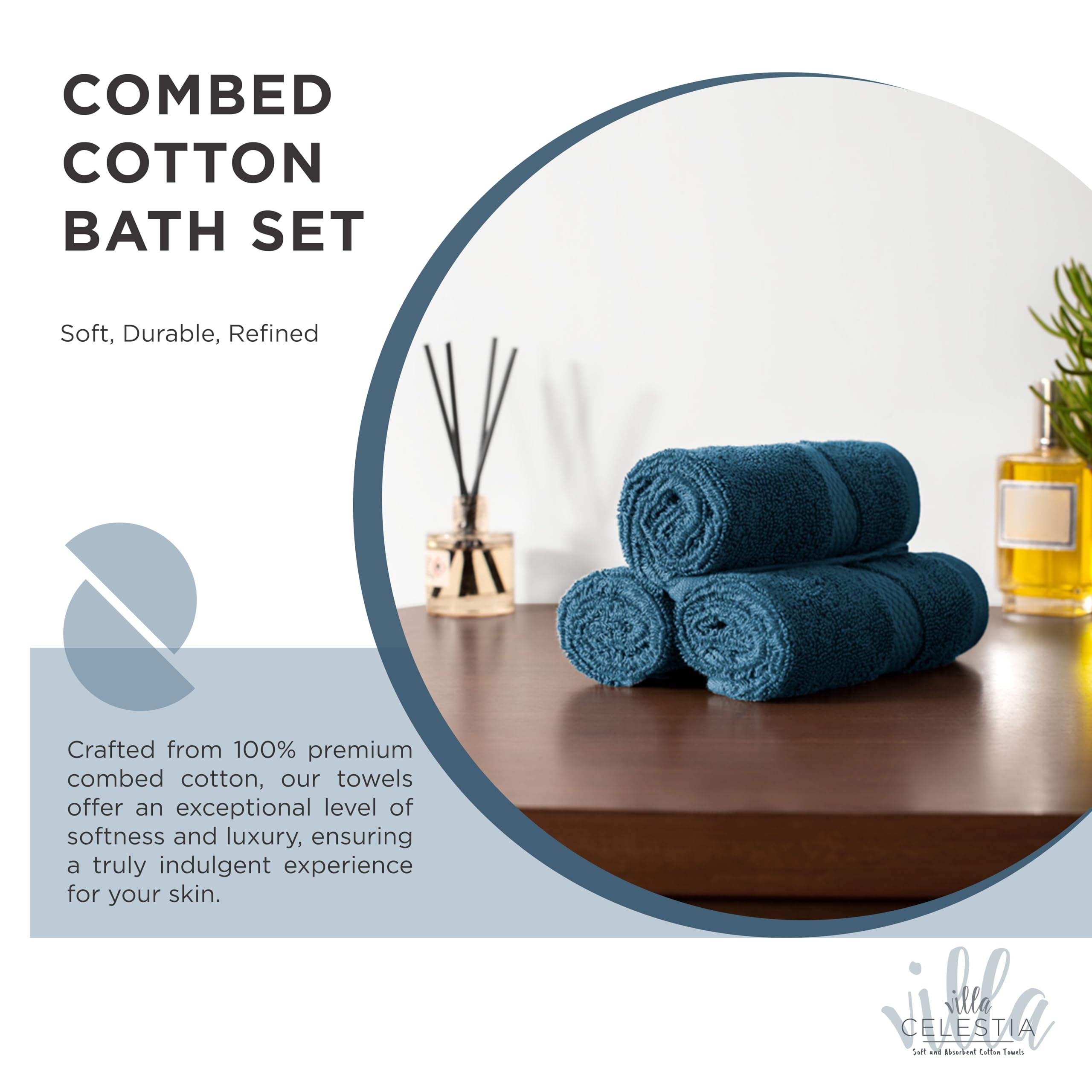 Premium 100% Cotton Bath Towel Set - 10 Piece (2 Bath Towels, 4 Hand Towels, 4 Washcloths) | Ultra Soft & Highly Absorbent Combed Cotton | Eco-Friendly & Sustainable | Perfect for Hotels, Spas, Bathrooms, Dorms & Gifts | Blue | Luxury Bath Linens for Everyday Comfort & Spa Experience