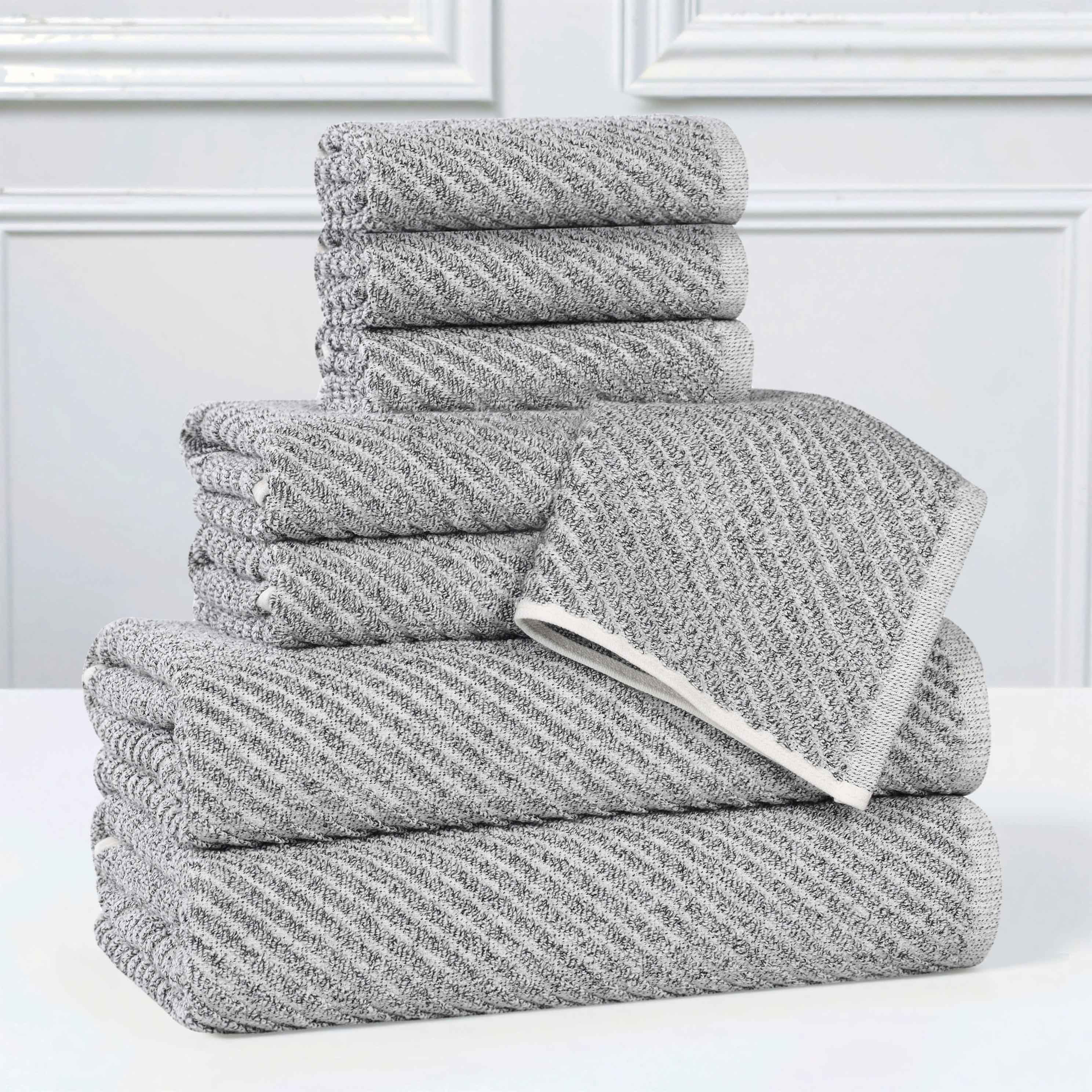 Amelia 8-Piece Cotton Blend Towel Set - Medium Weight, Diagonal Stripes - Soft & Absorbent for Bathroom, Spa, and Guest Use