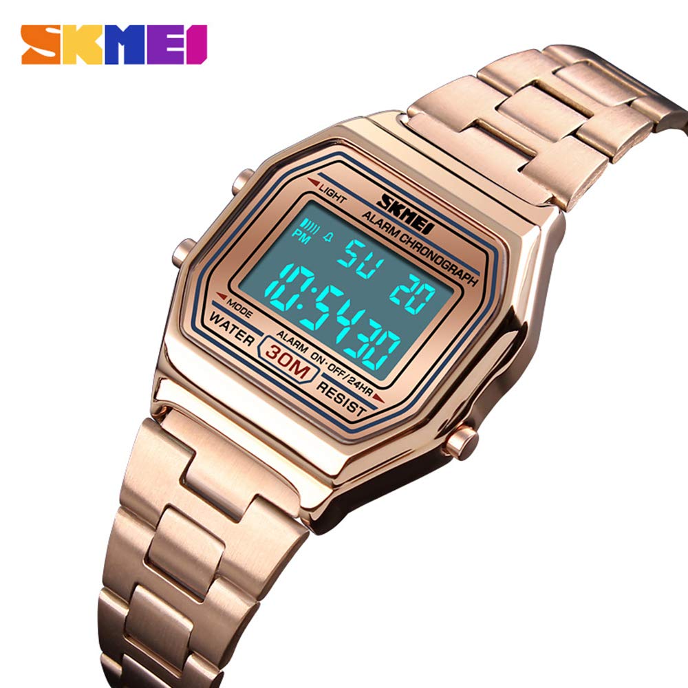 Gosasa Women's Digital Watch - Ultra Thin Gold Stainless Steel Waterproof Sports Watch with Backlight, Timer & Alarm | Perfect for Running, Gym Workouts & Outdoor Activities