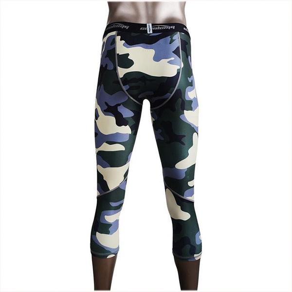 Camo Green Men's Compression 3/4 Tights - Performance Workout & Running Leggings for Gym, Cycling & Outdoor Activities