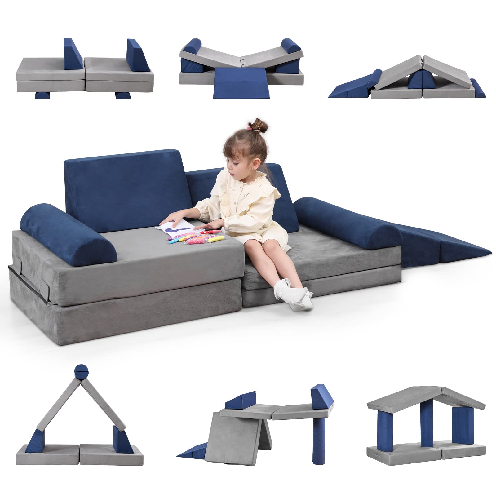 Kids Play Couch Set - 9 Piece Toddler Sofa for Imaginative Play | Soft Foam Climbing Cushions for Indoor & Outdoor Use | Creative Furniture for Toddlers to Teens | Perfect for Playrooms, Bedrooms & Backyards