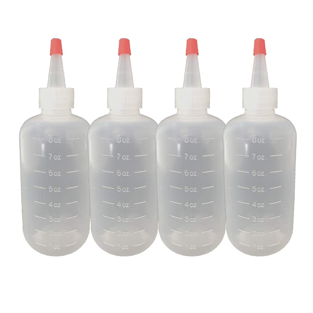 4 Pack 8oz BPA Free Applicator Bottles with Cap - Hair Coloring & Dyeing Oil Bottles for Salon, DIY Hair Treatment, Beard Dye, and Craft Projects