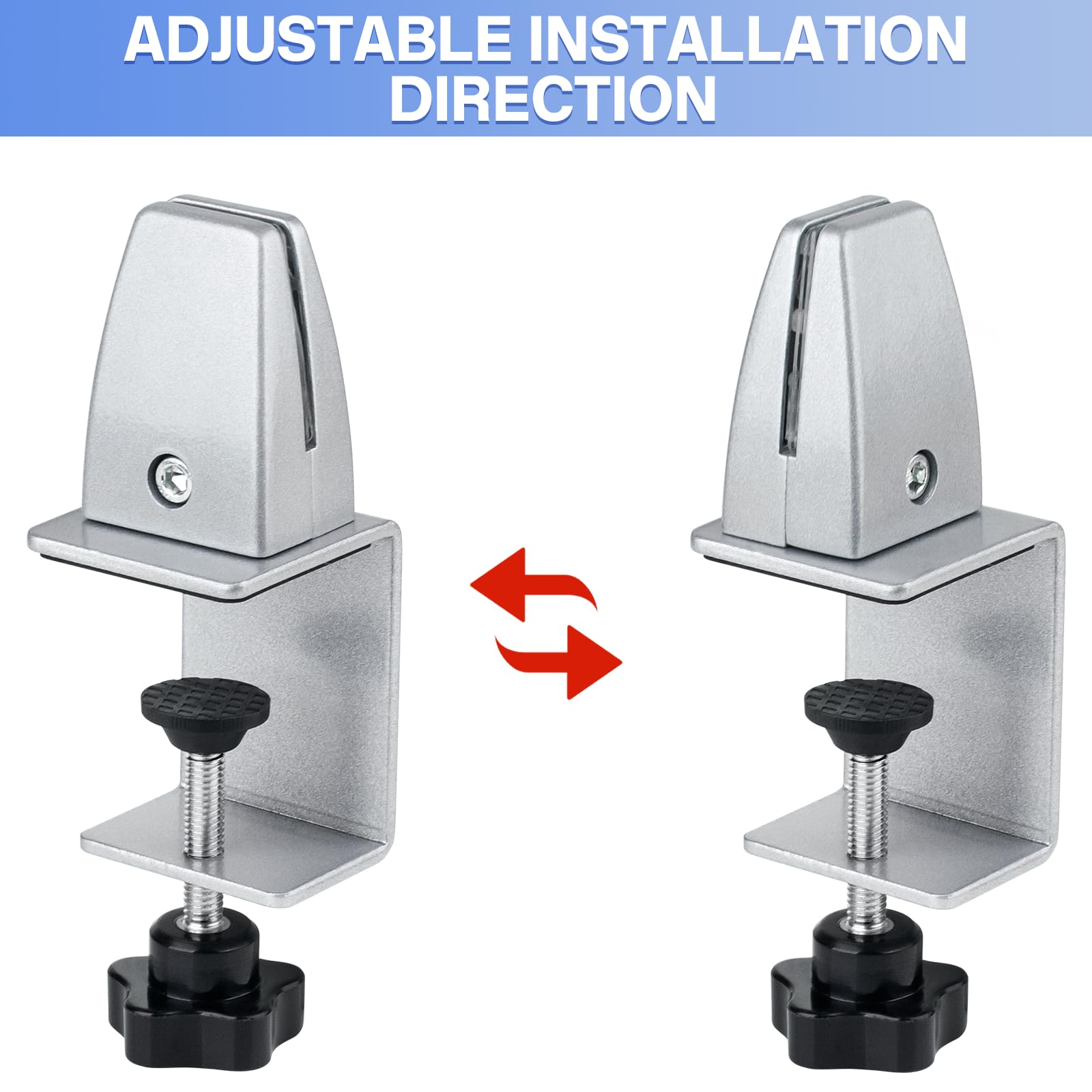 4 Pack Adjustable Aluminum Sneeze Guard Clamps - Acrylic Desk Divider Supports for Counter Privacy Shields | Perfect for Office Workstations, Restaurant Counters & Retail Checkout Areas