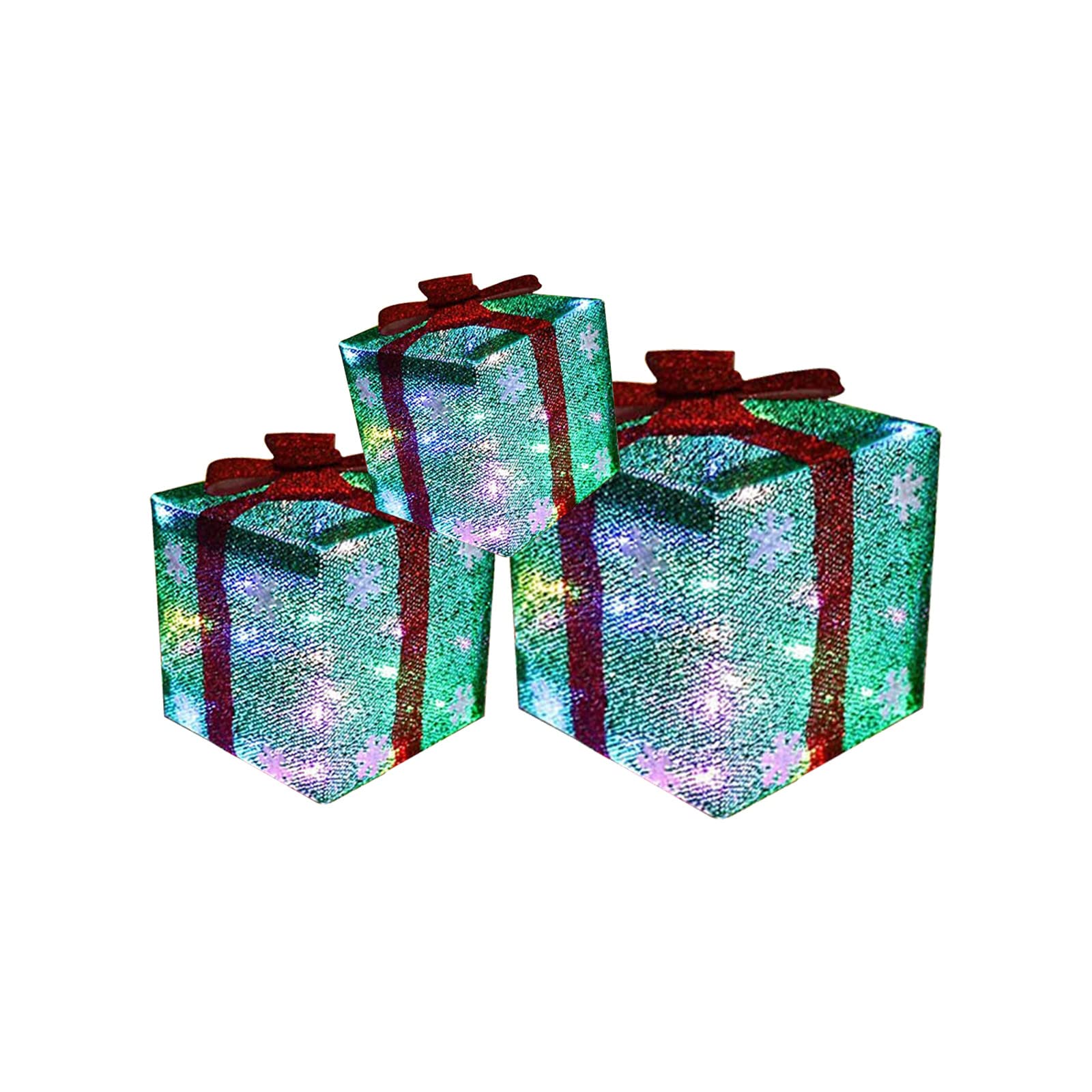 TGone Set of 3 LED Gift Boxes with Red Bows - Lighted Christmas Decorations for Indoor Outdoor Home, Yard & Party (5.9