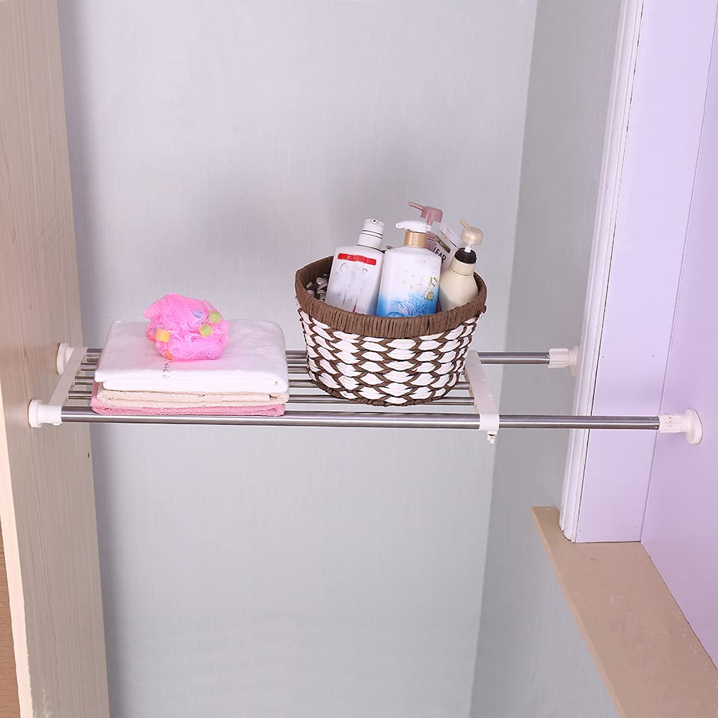 Hershii Expandable Closet Organizer - Adjustable Tension Shelf Rod, Heavy Duty Storage Rack for Wardrobe, Cupboard, Kitchen & Bathroom - Perfect for DIY Home Organization & Space Saving Solutions