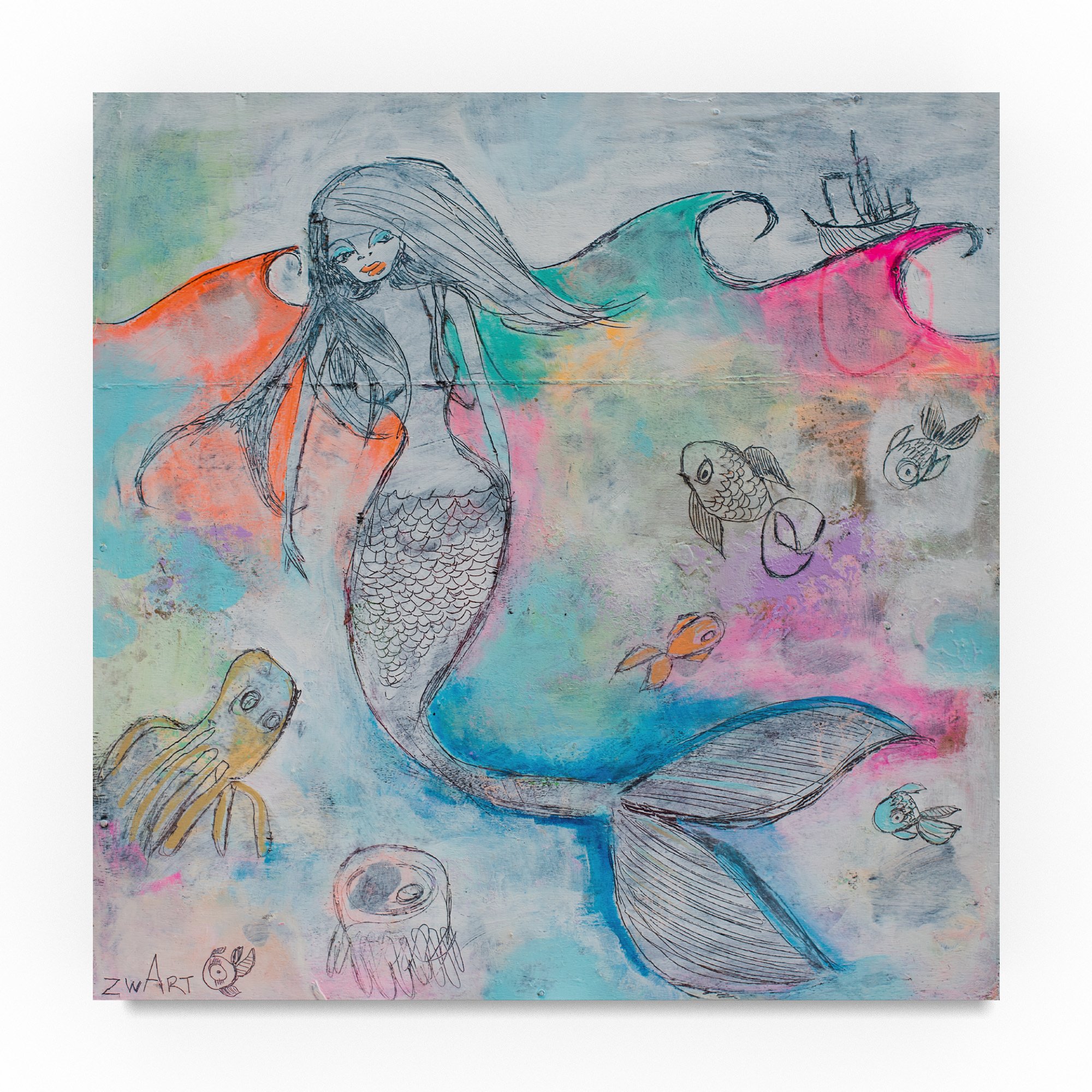 Mermaid Aura by Zwart - 18x18 Inch Wall Art Canvas Print, Ocean Themed Home Decor for Living Room, Bedroom & Office | Perfect for Beach House & Coastal Style Interiors
