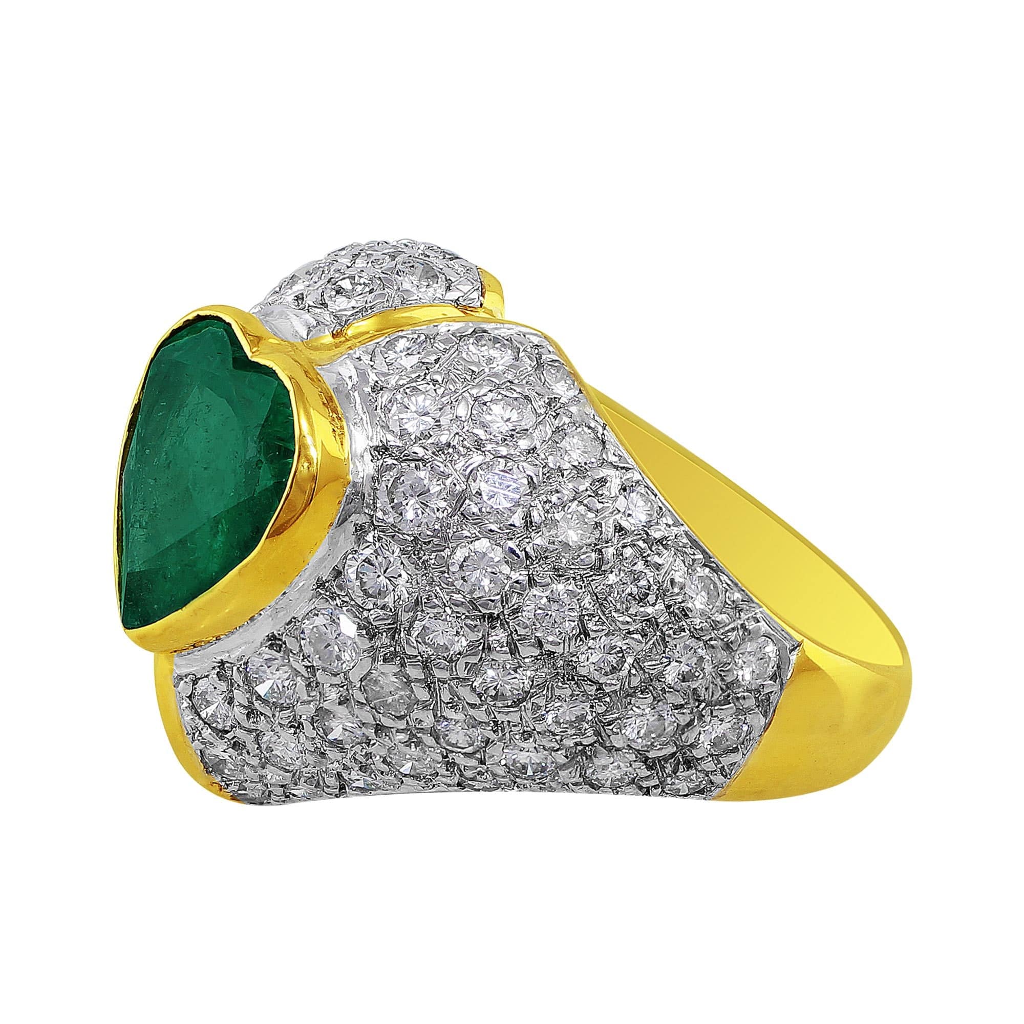 14K White & Yellow Gold 4 Carat Emerald Diamond Heart Ring for Women - Elegant Jewelry Gift for Valentine's Day, Anniversary & Special Occasions